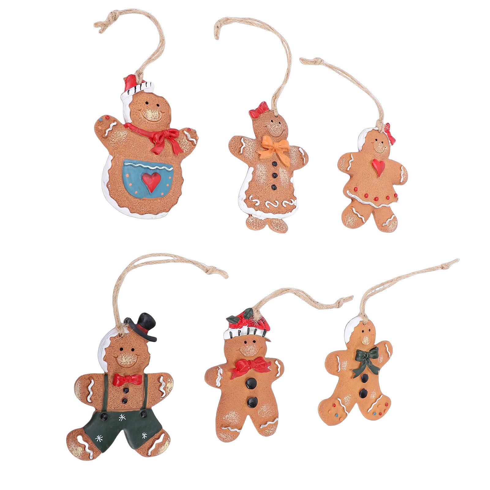 6pcs Gingerbread Man Ornaments Set Xmas Tree Decorations Resin Hanging view 4