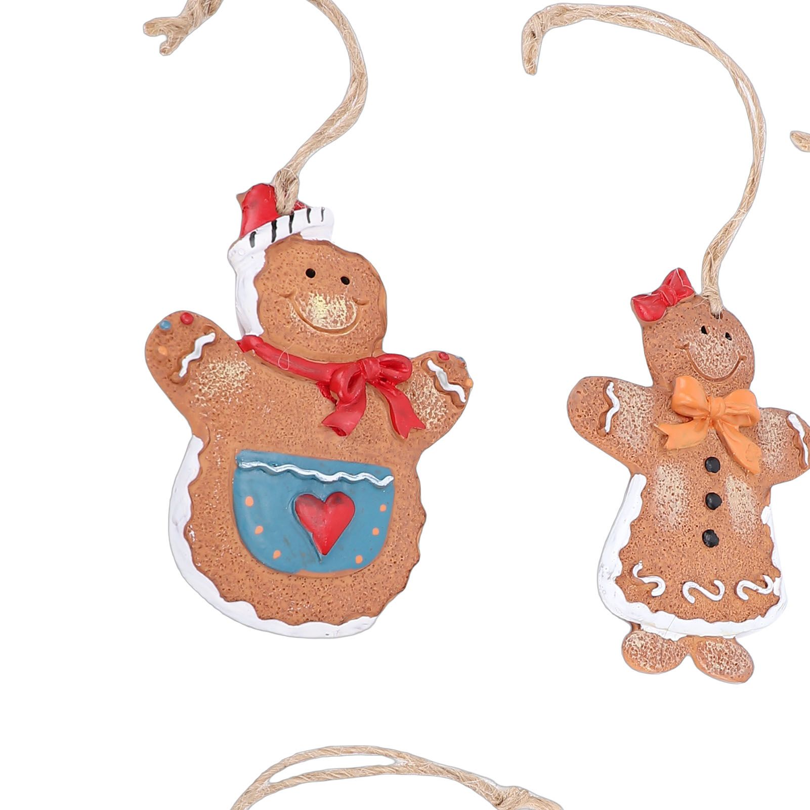6pcs Gingerbread Man Ornaments Set Xmas Tree Decorations Resin Hanging view 5