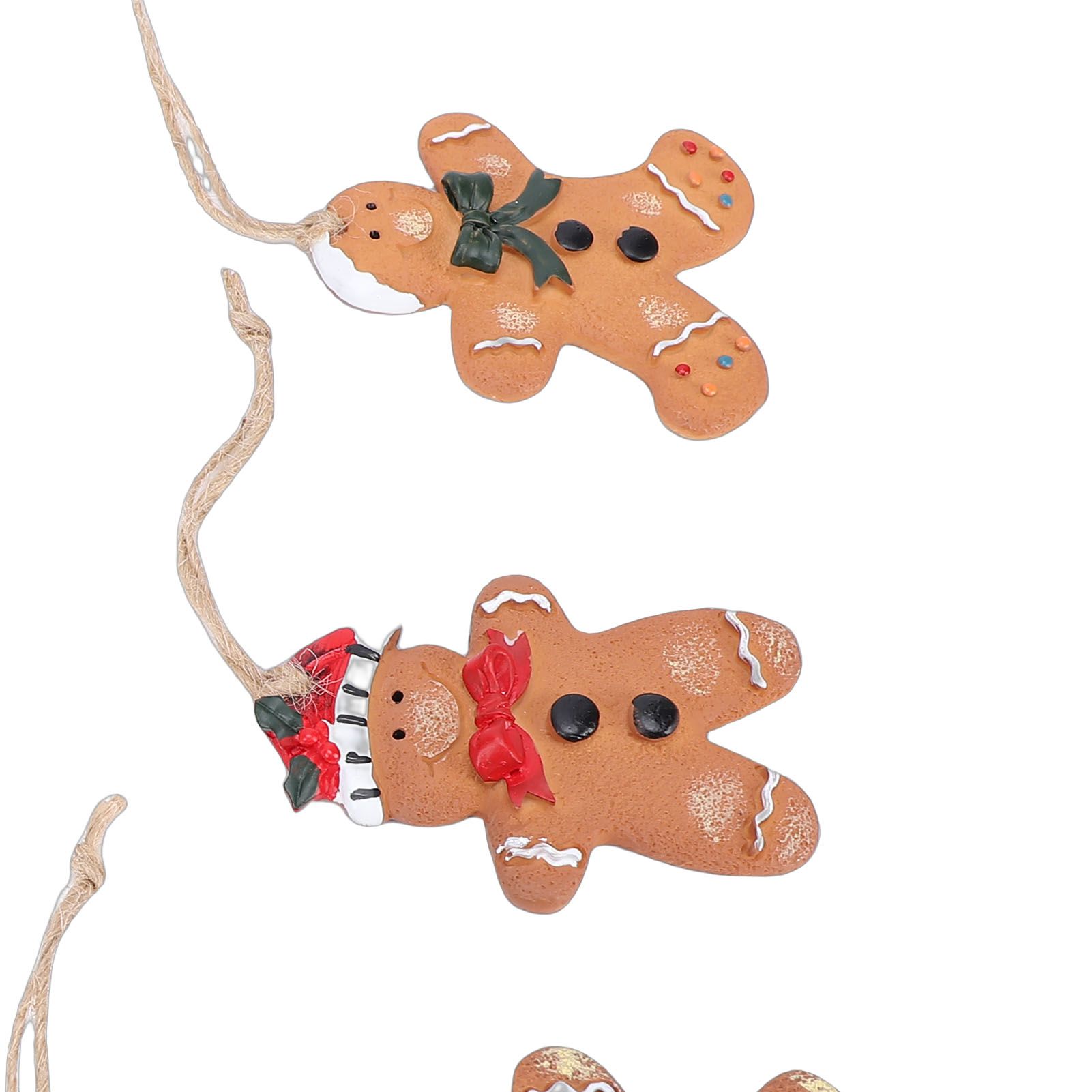6pcs Gingerbread Man Ornaments Set Xmas Tree Decorations Resin Hanging view 7