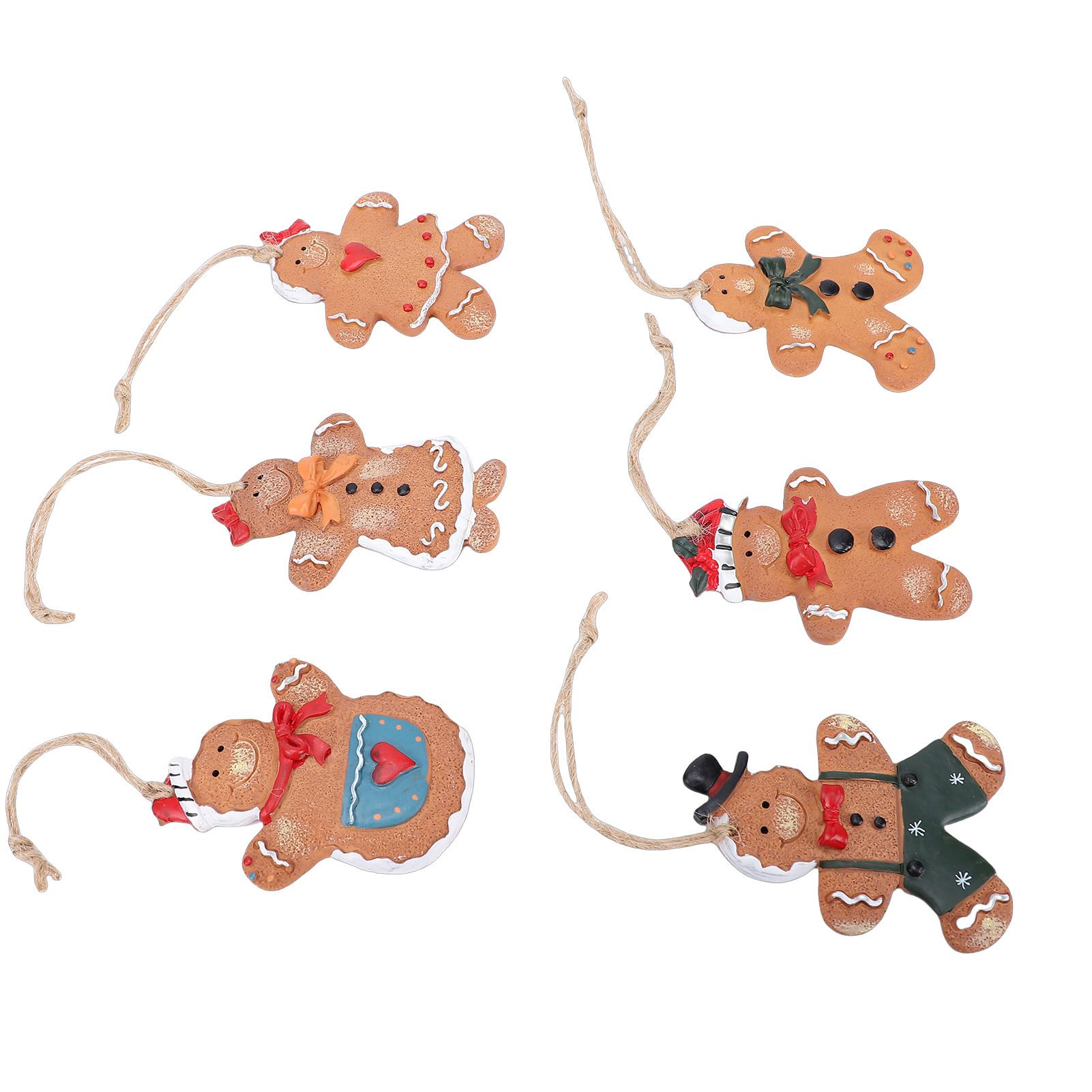 6pcs Gingerbread Man Ornaments Set Xmas Tree Decorations Resin Hanging view 8