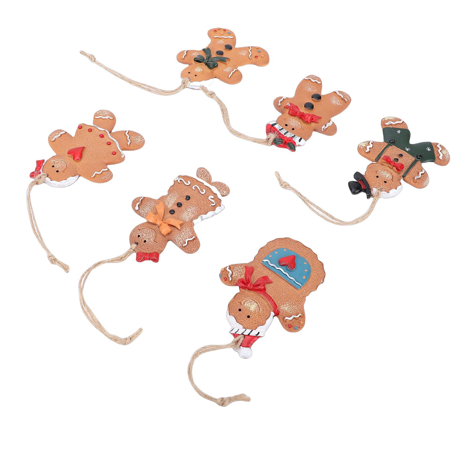 6pcs Gingerbread Man Ornaments Set Xmas Tree Decorations Resin Hanging view 9