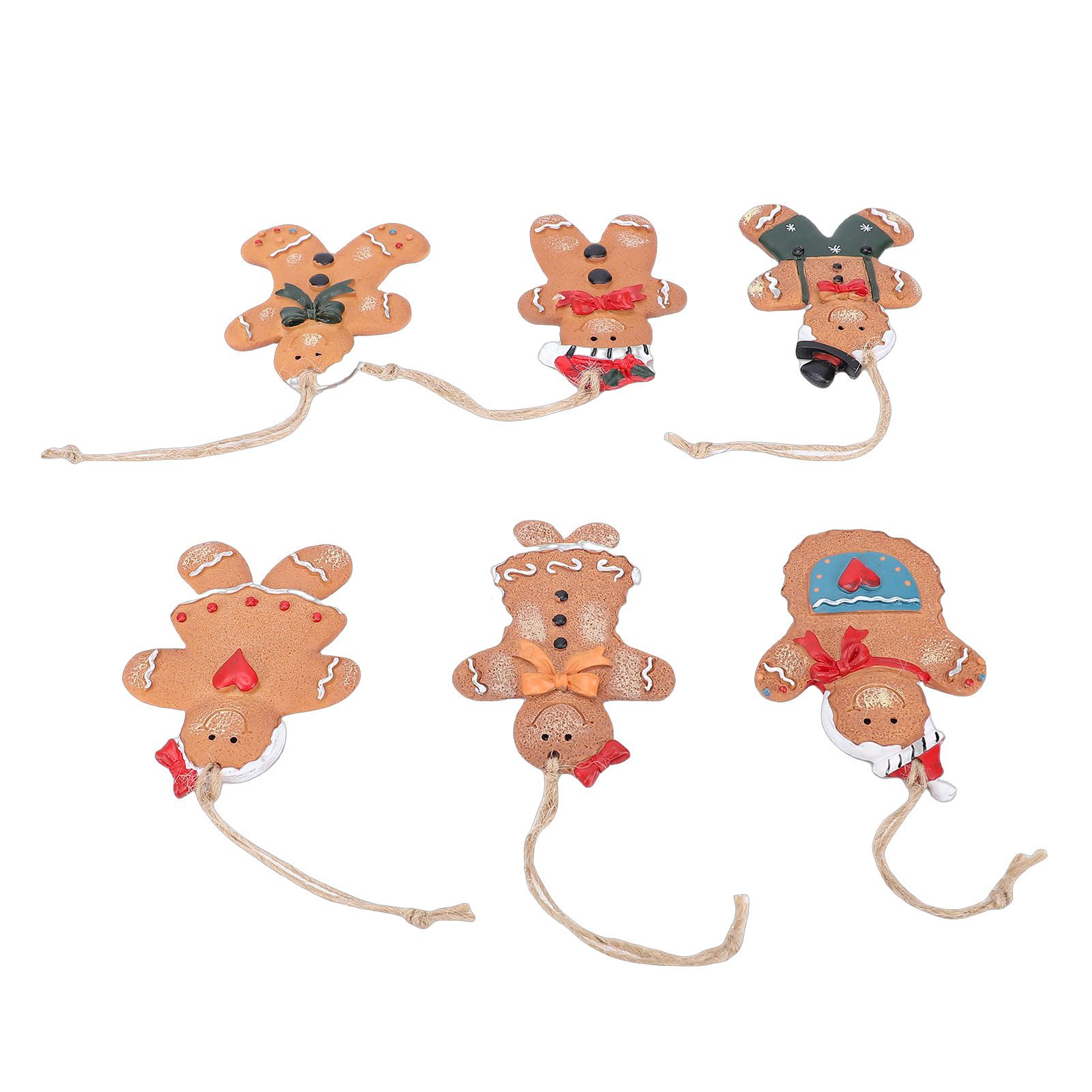 6pcs Gingerbread Man Ornaments Set Xmas Tree Decorations Resin Hanging view 10