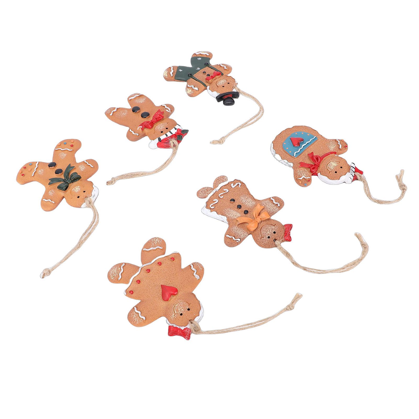 6pcs Gingerbread Man Ornaments Set Xmas Tree Decorations Resin Hanging view 11