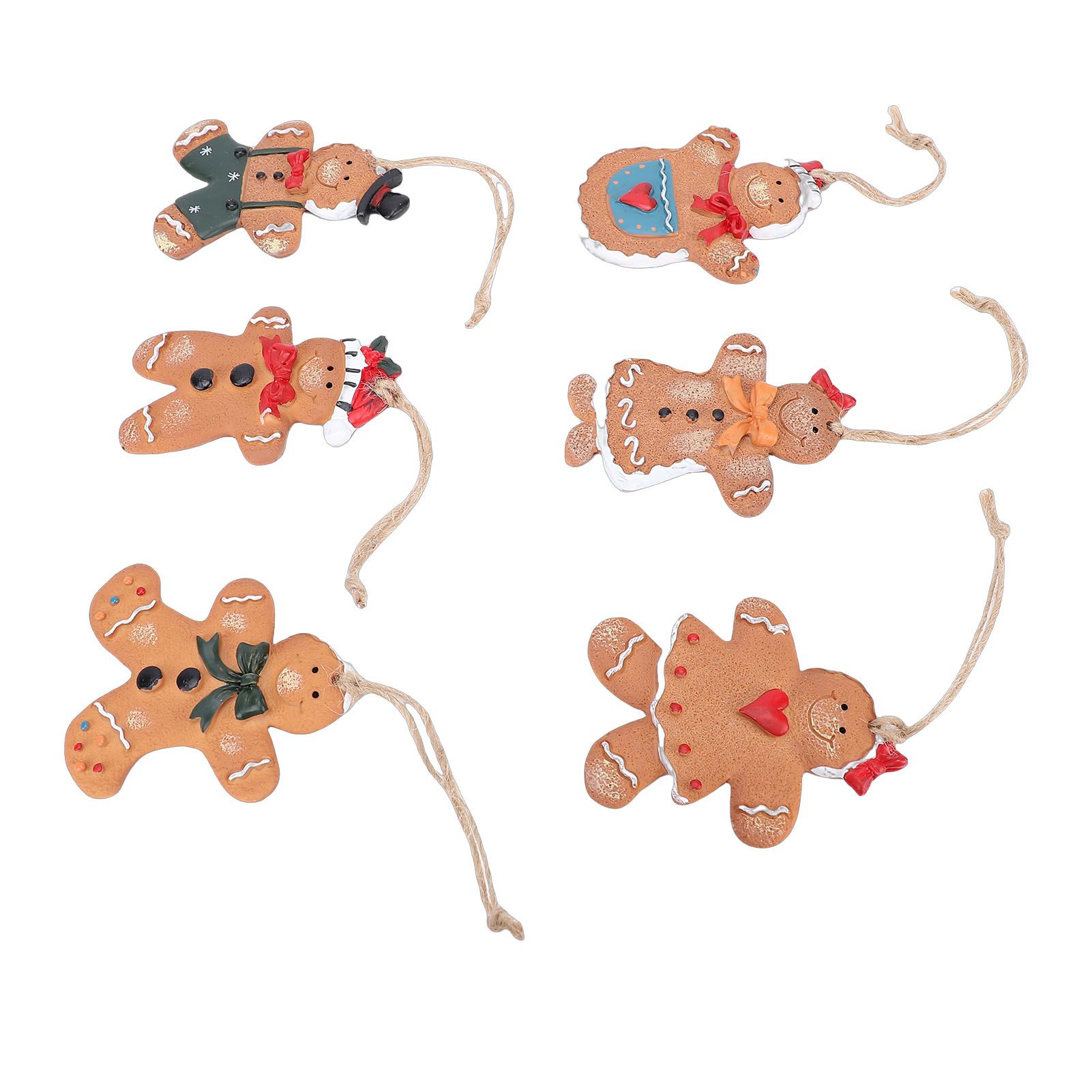6pcs Gingerbread Man Ornaments Set Xmas Tree Decorations Resin Hanging view 12
