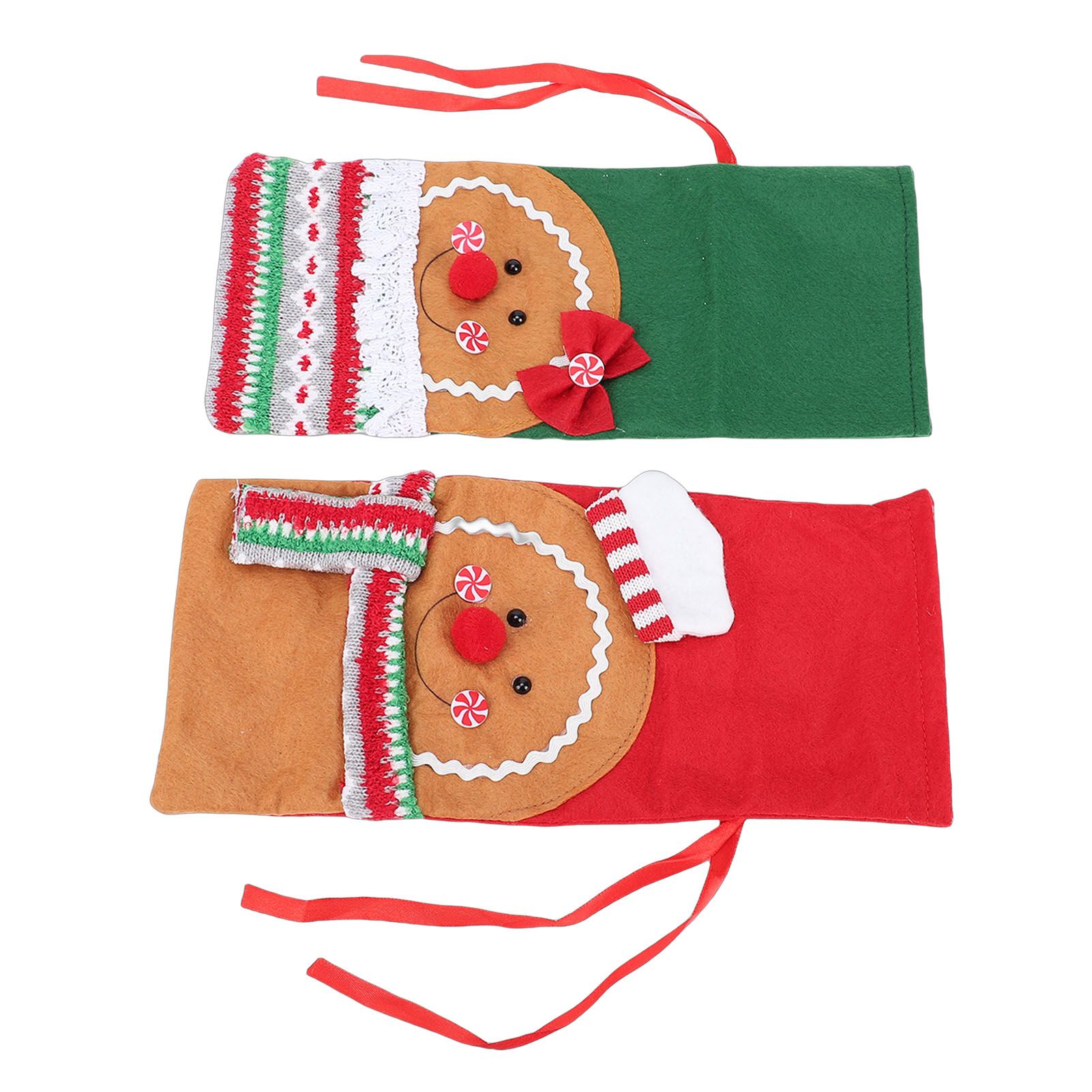 2pcs Xmas Wine Bottle Cover with Bow Scarf Fabric Gingerbread Man Wine Bottle