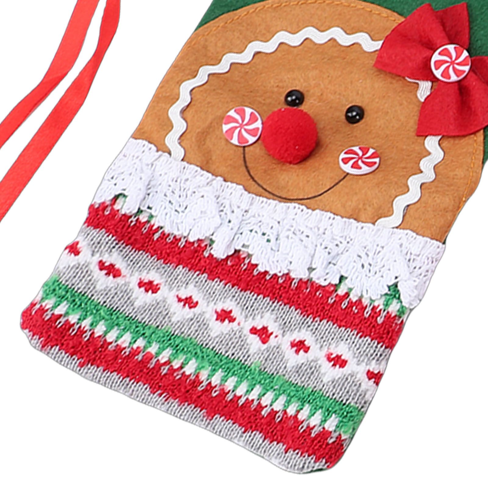 2pcs Xmas Wine Bottle Cover with Bow Scarf Fabric Gingerbread Man Wine Bottle view 2
