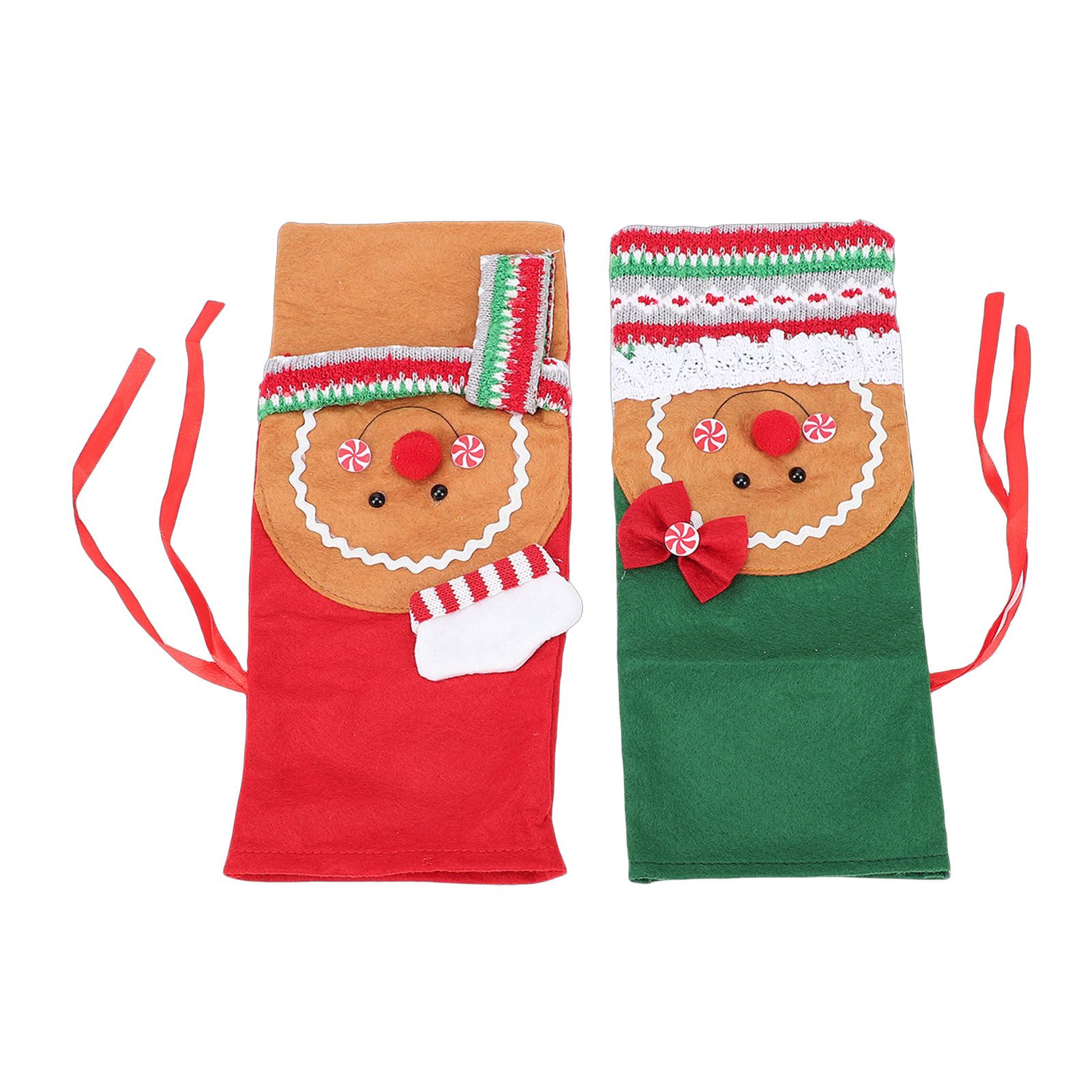 2pcs Xmas Wine Bottle Cover with Bow Scarf Fabric Gingerbread Man Wine Bottle view 3