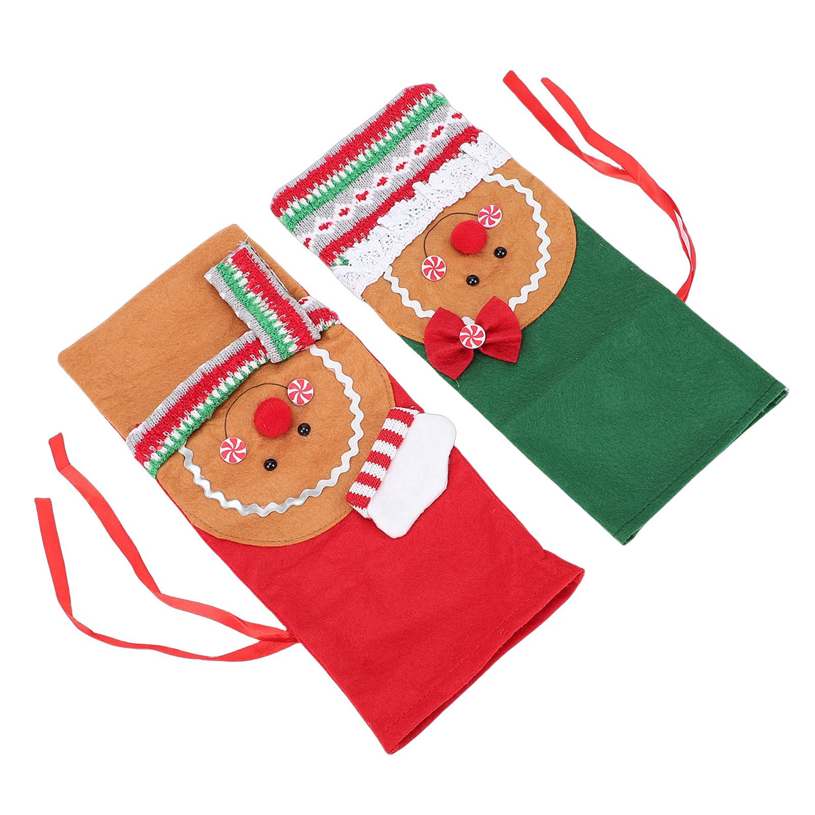 2pcs Xmas Wine Bottle Cover with Bow Scarf Fabric Gingerbread Man Wine Bottle view 4