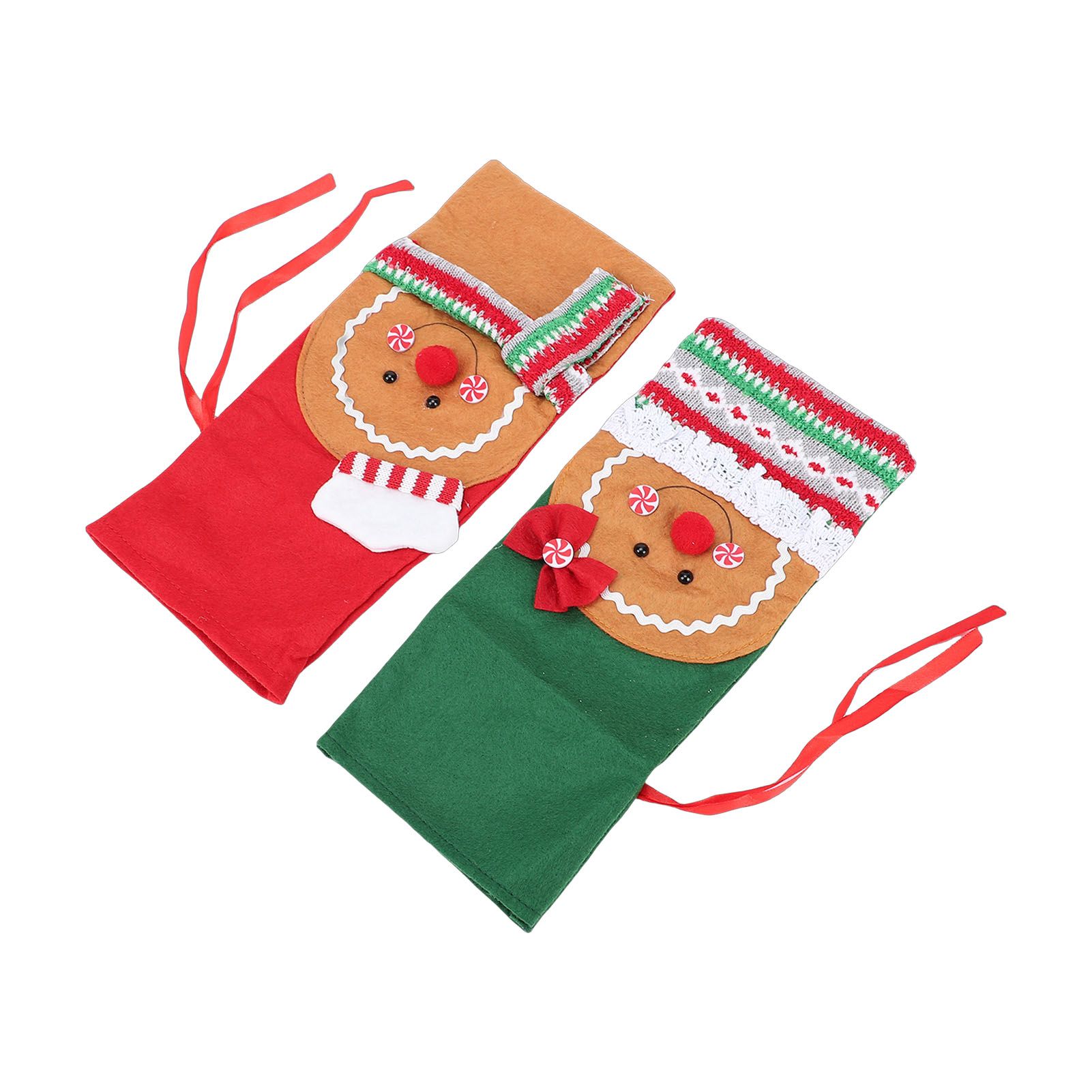 2pcs Xmas Wine Bottle Cover with Bow Scarf Fabric Gingerbread Man Wine Bottle view 6