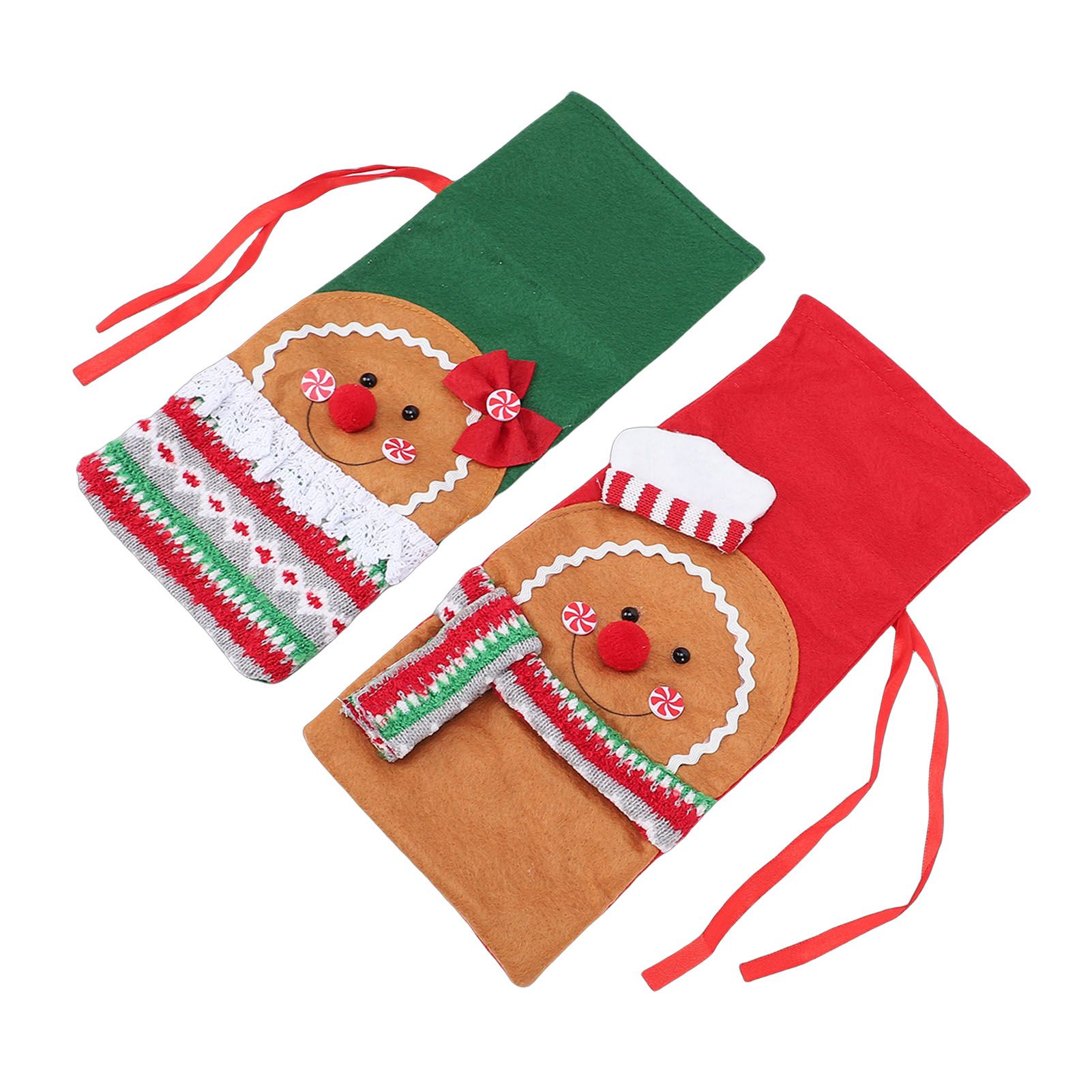 2pcs Xmas Wine Bottle Cover with Bow Scarf Fabric Gingerbread Man Wine Bottle view 8