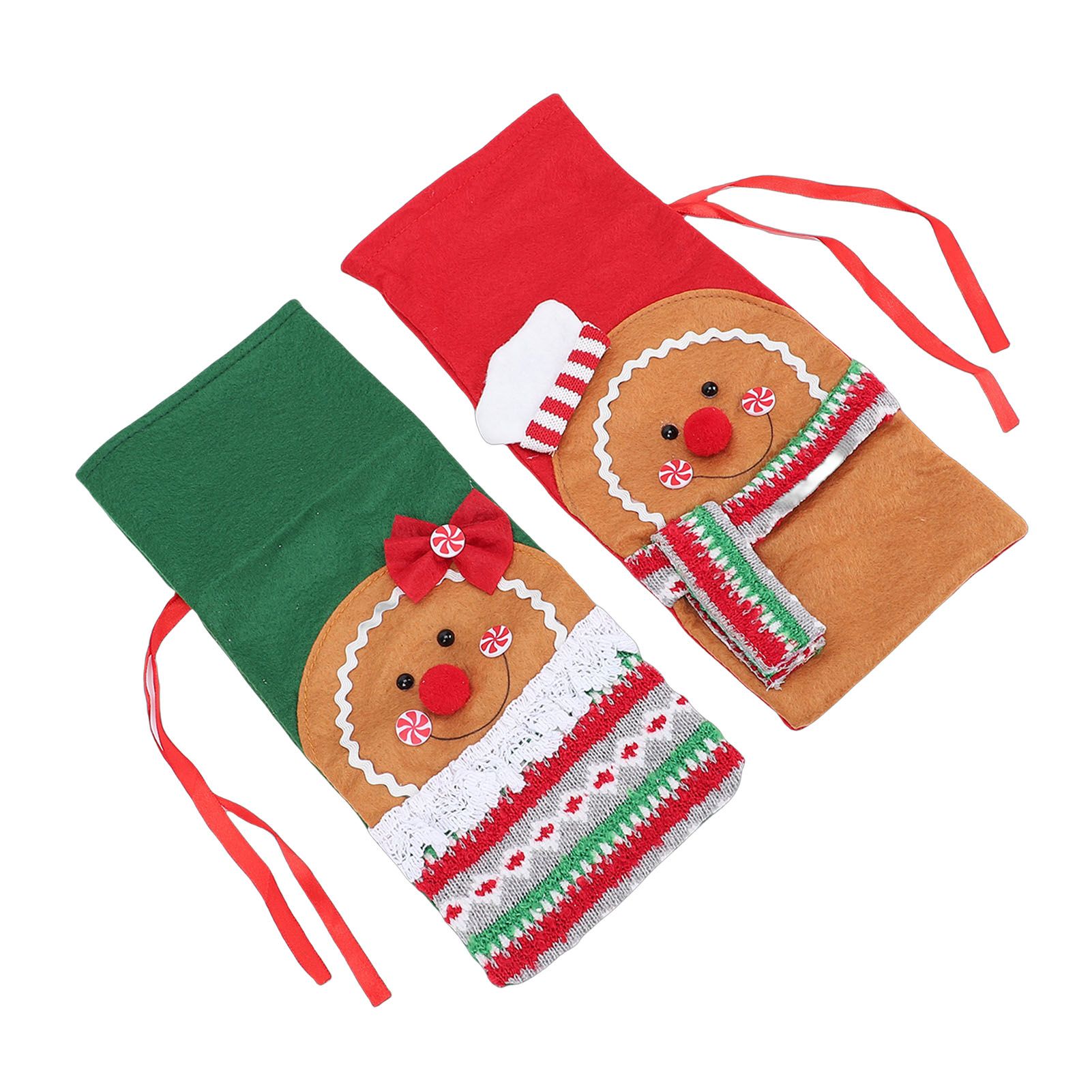 2pcs Xmas Wine Bottle Cover with Bow Scarf Fabric Gingerbread Man Wine Bottle view 9