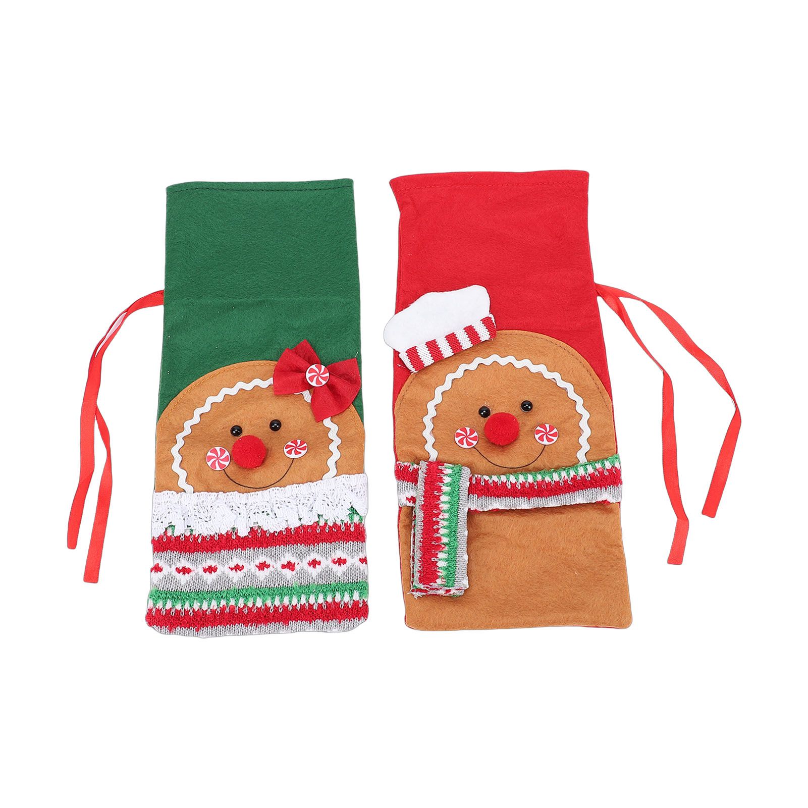 2pcs Xmas Wine Bottle Cover with Bow Scarf Fabric Gingerbread Man Wine Bottle view 10