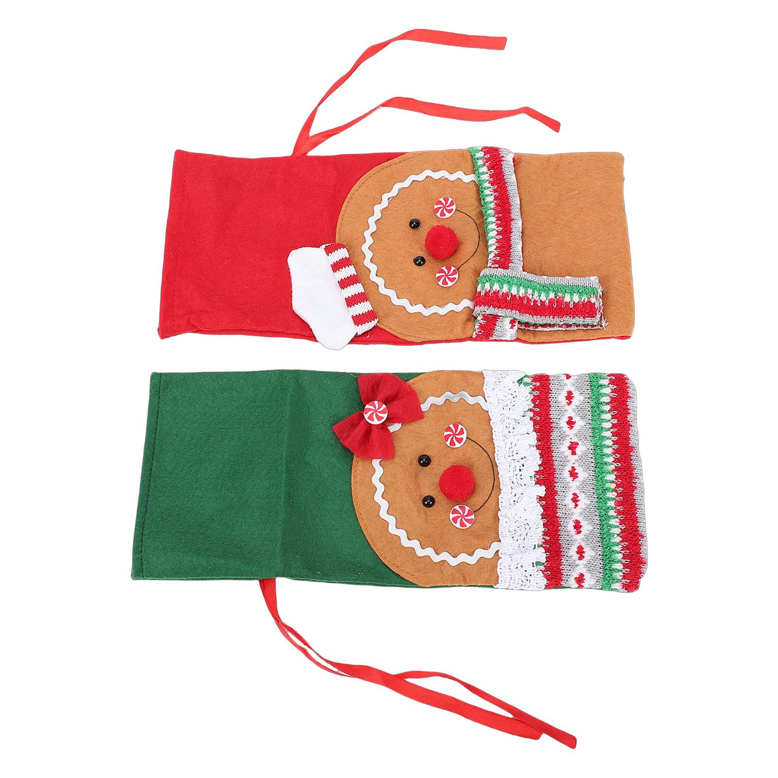 2pcs Xmas Wine Bottle Cover with Bow Scarf Fabric Gingerbread Man Wine Bottle view 11