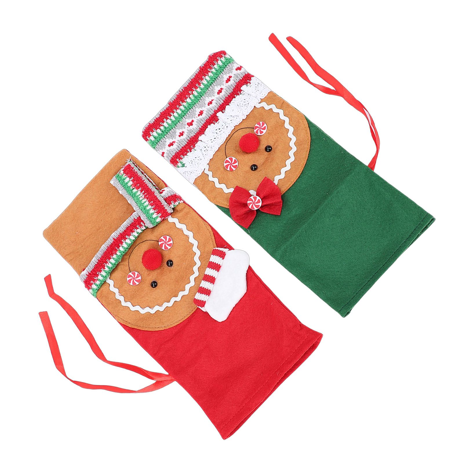 2pcs Xmas Wine Bottle Cover with Bow Scarf Fabric Gingerbread Man Wine Bottle view 12
