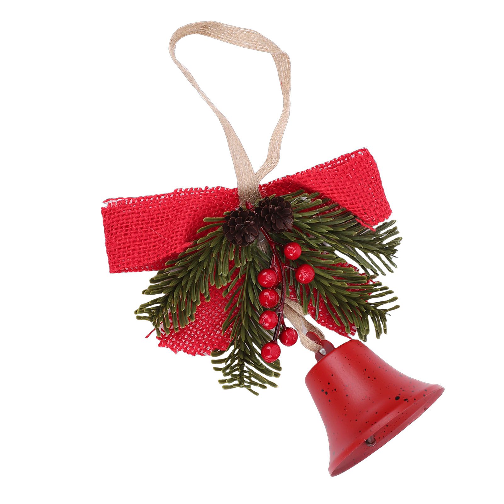 Xmas Bell Hanging Ornament Vintage Xmas Bell Decoration with Bow Pine Cone Red — image 1
