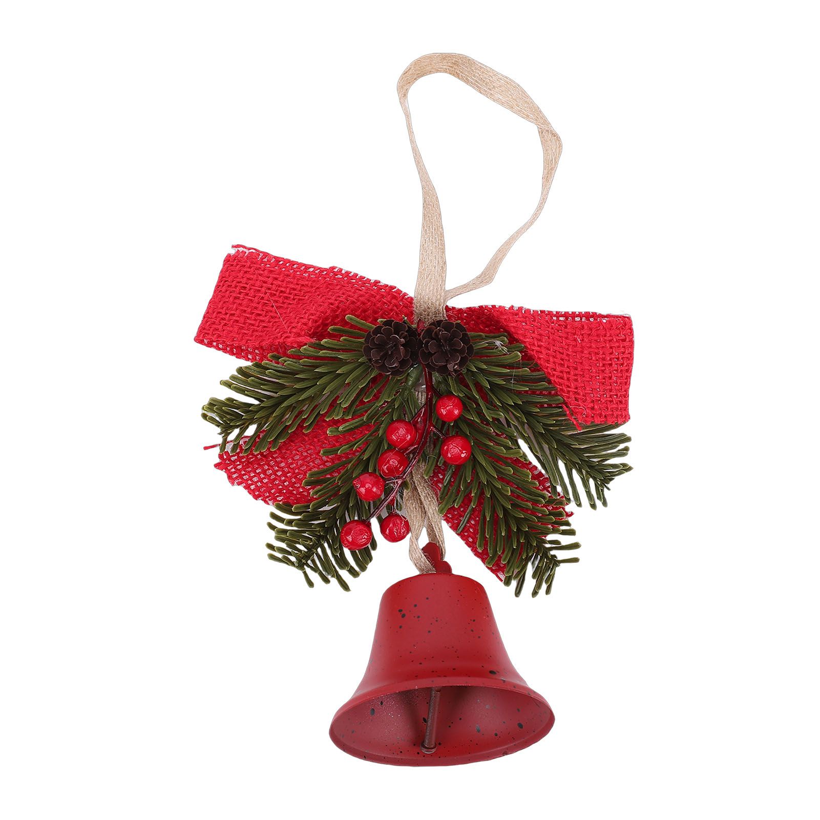 Xmas Bell Hanging Ornament Vintage Xmas Bell Decoration with Bow Pine Cone Red view 3
