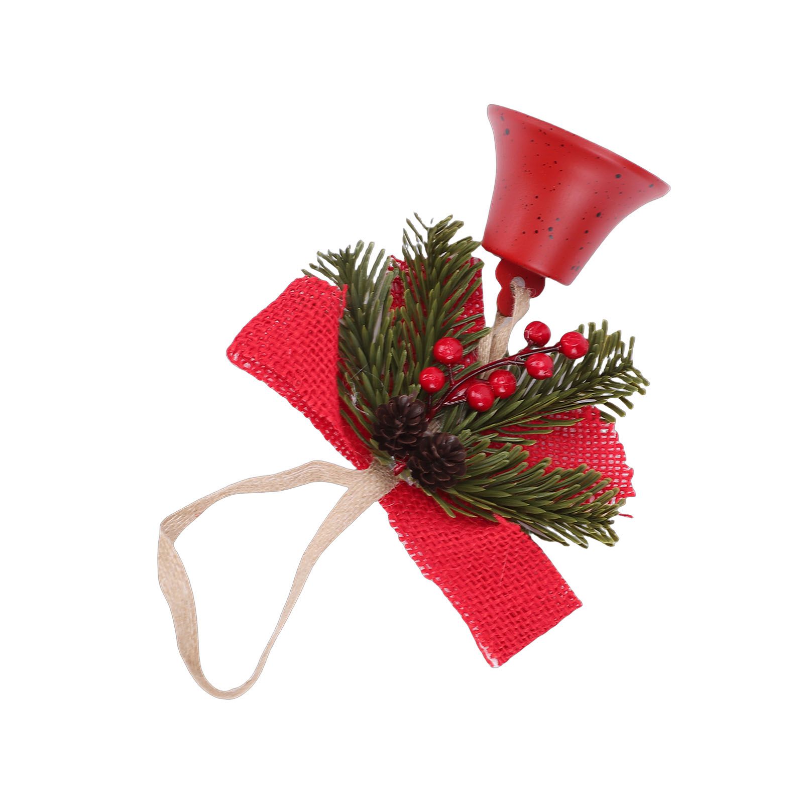 Xmas Bell Hanging Ornament Vintage Xmas Bell Decoration with Bow Pine Cone Red view 4
