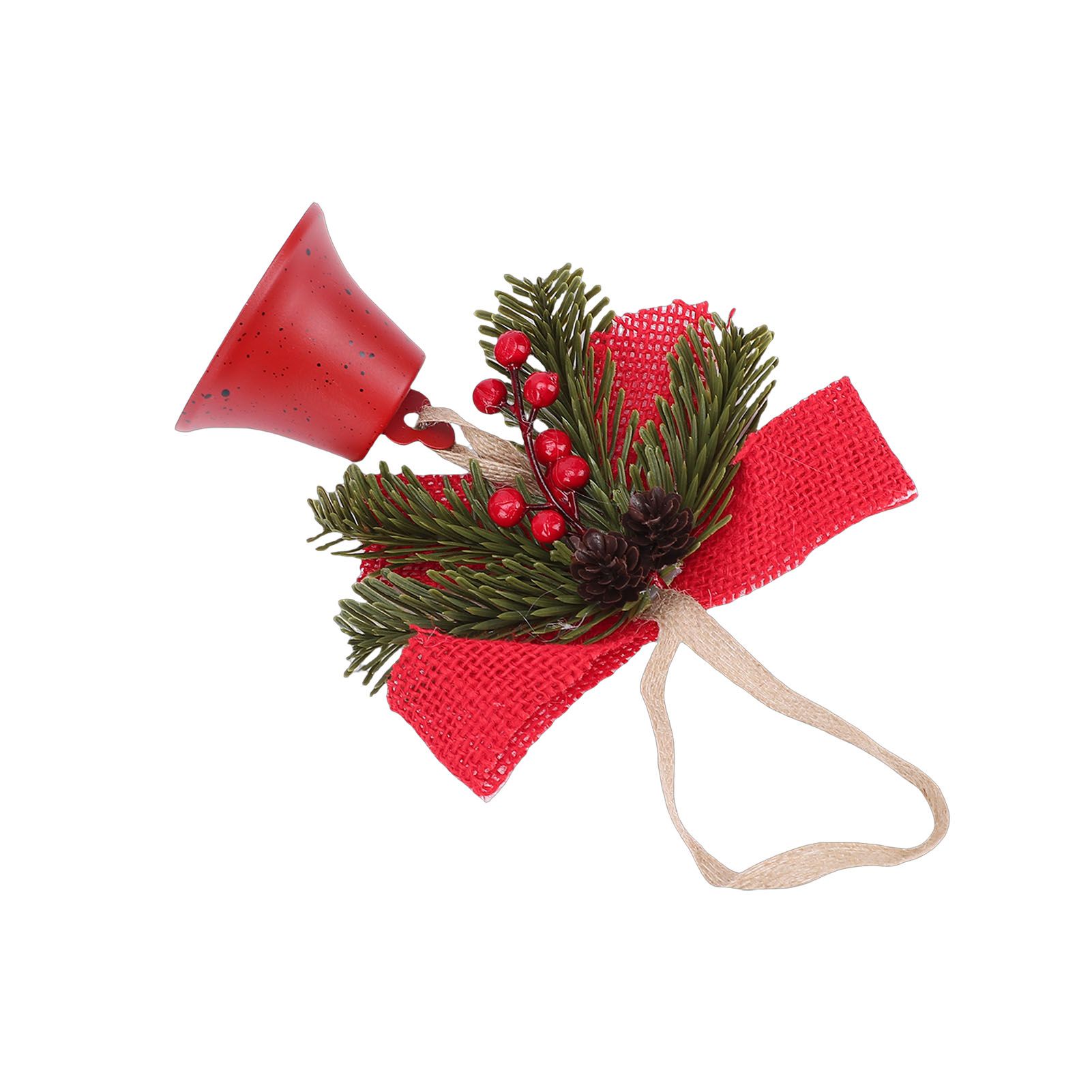 Xmas Bell Hanging Ornament Vintage Xmas Bell Decoration with Bow Pine Cone Red view 6