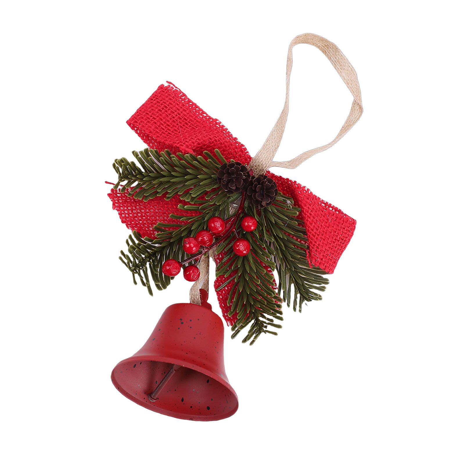 Xmas Bell Hanging Ornament Vintage Xmas Bell Decoration with Bow Pine Cone Red view 12
