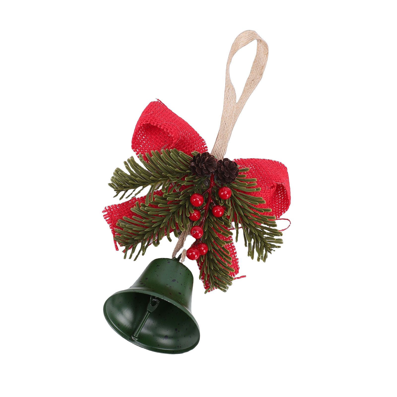 Xmas Bell Hanging Ornament Vintage Xmas Bell Decoration with Bow Pine Cone Red view 3