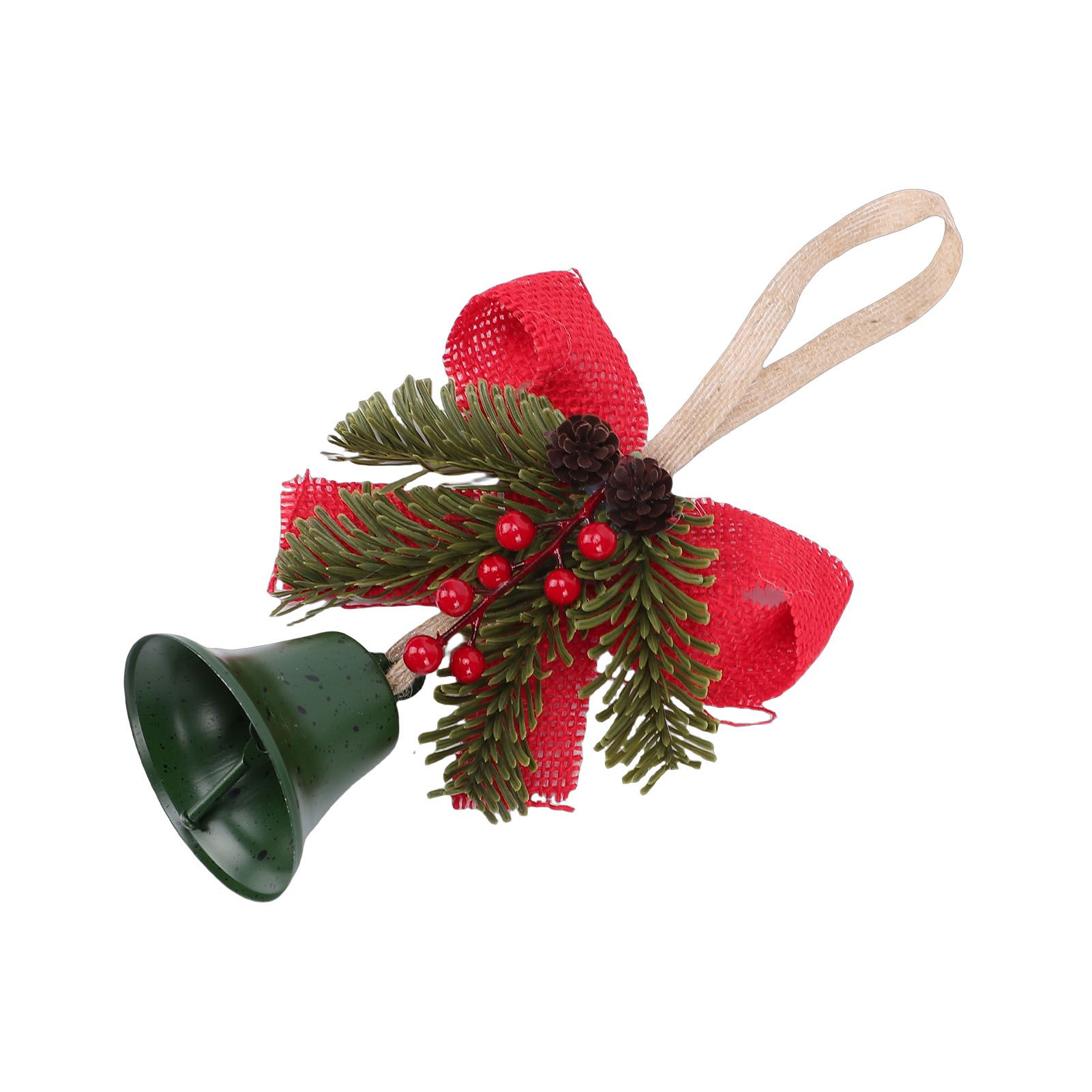 Xmas Bell Hanging Ornament Vintage Xmas Bell Decoration with Bow Pine Cone Red view 6