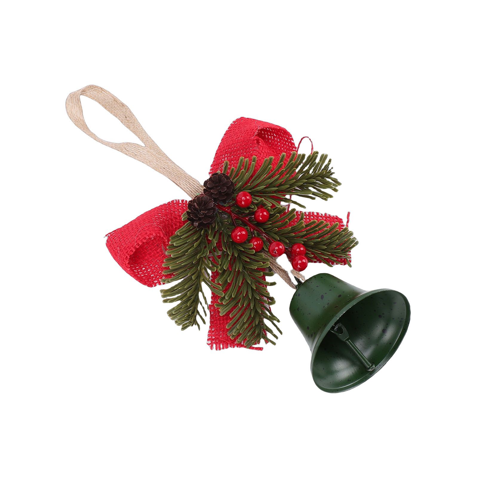 Xmas Bell Hanging Ornament Vintage Xmas Bell Decoration with Bow Pine Cone Red view 8
