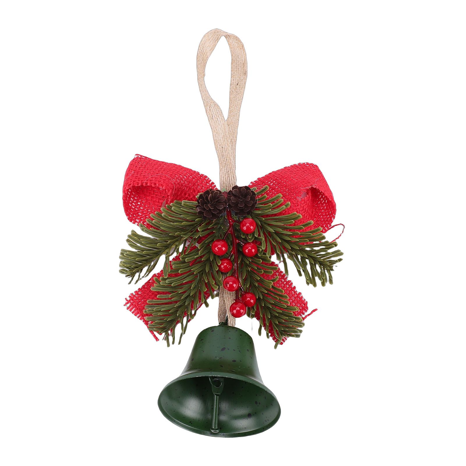 Xmas Bell Hanging Ornament Vintage Xmas Bell Decoration with Bow Pine Cone Red view 9
