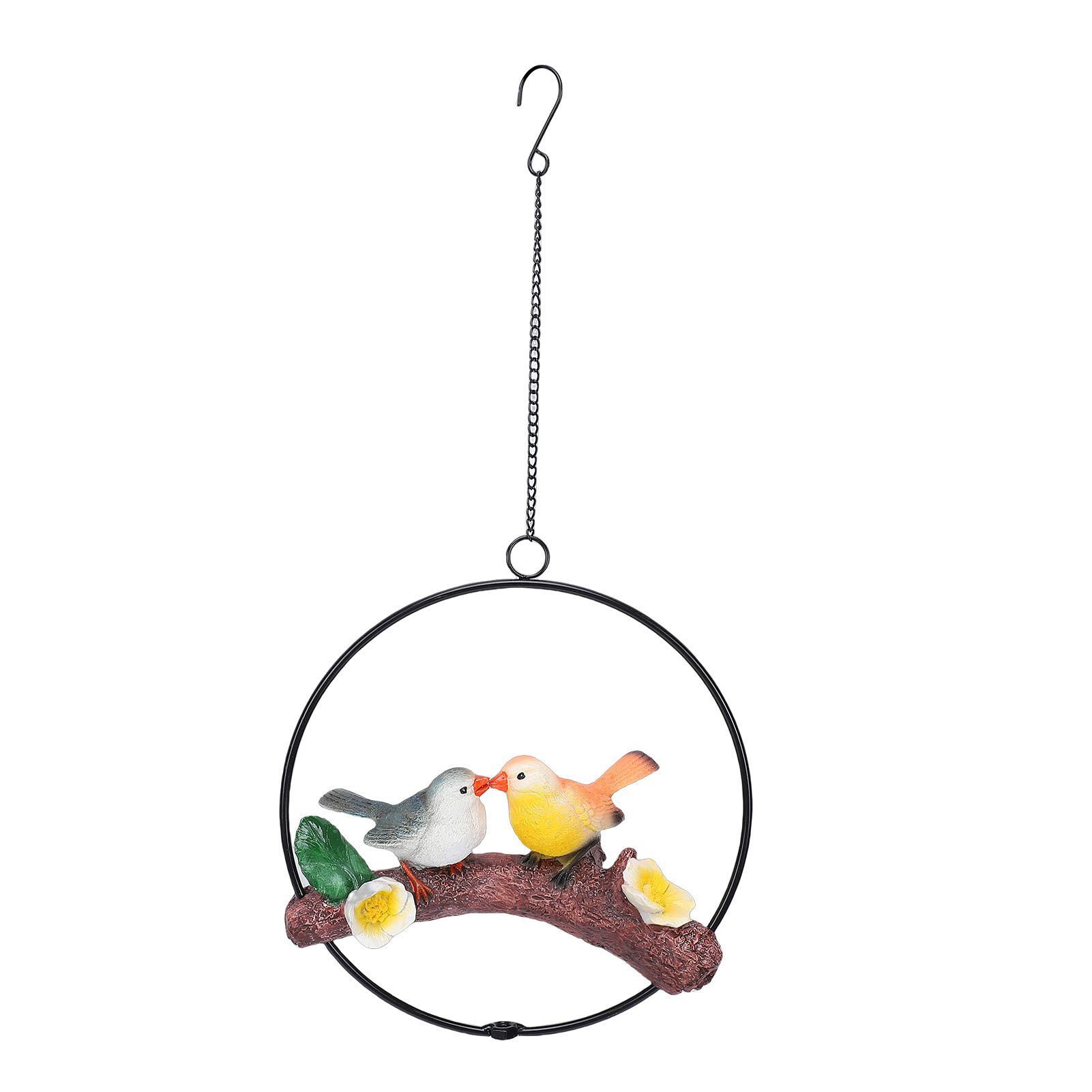 Hanging Birds Statue with Iron Ring Resin Hanging Birds Figurine Garden view 3