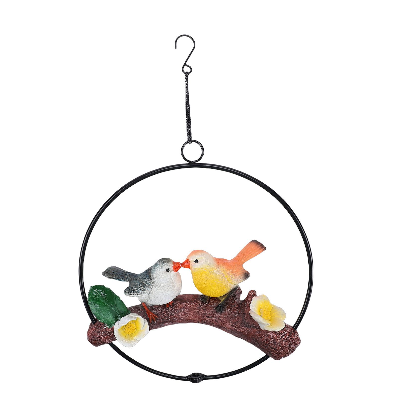 Hanging Birds Statue with Iron Ring Resin Hanging Birds Figurine Garden view 4