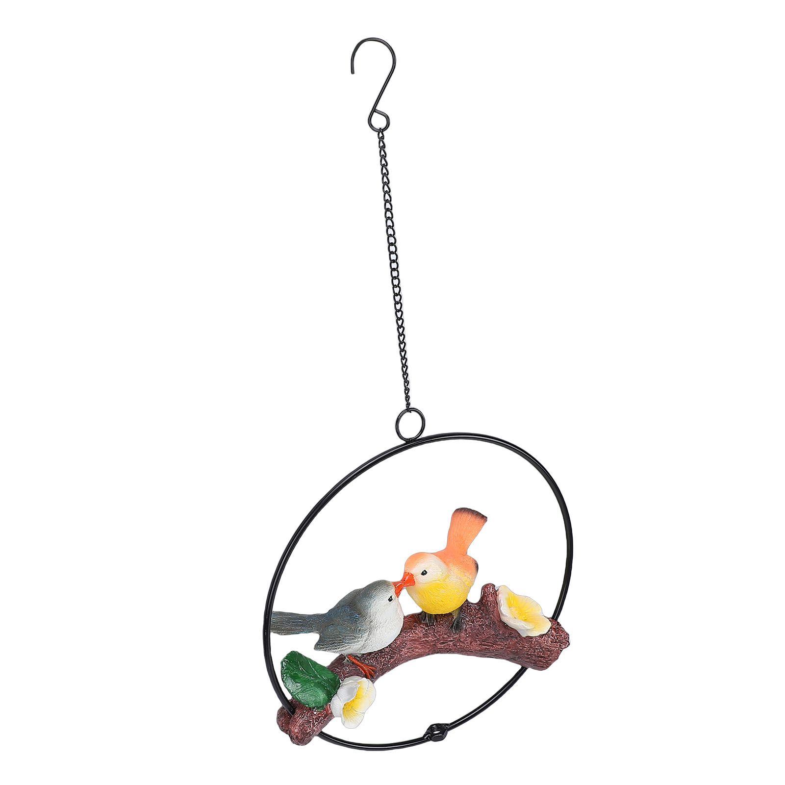 Hanging Birds Statue with Iron Ring Resin Hanging Birds Figurine Garden view 6