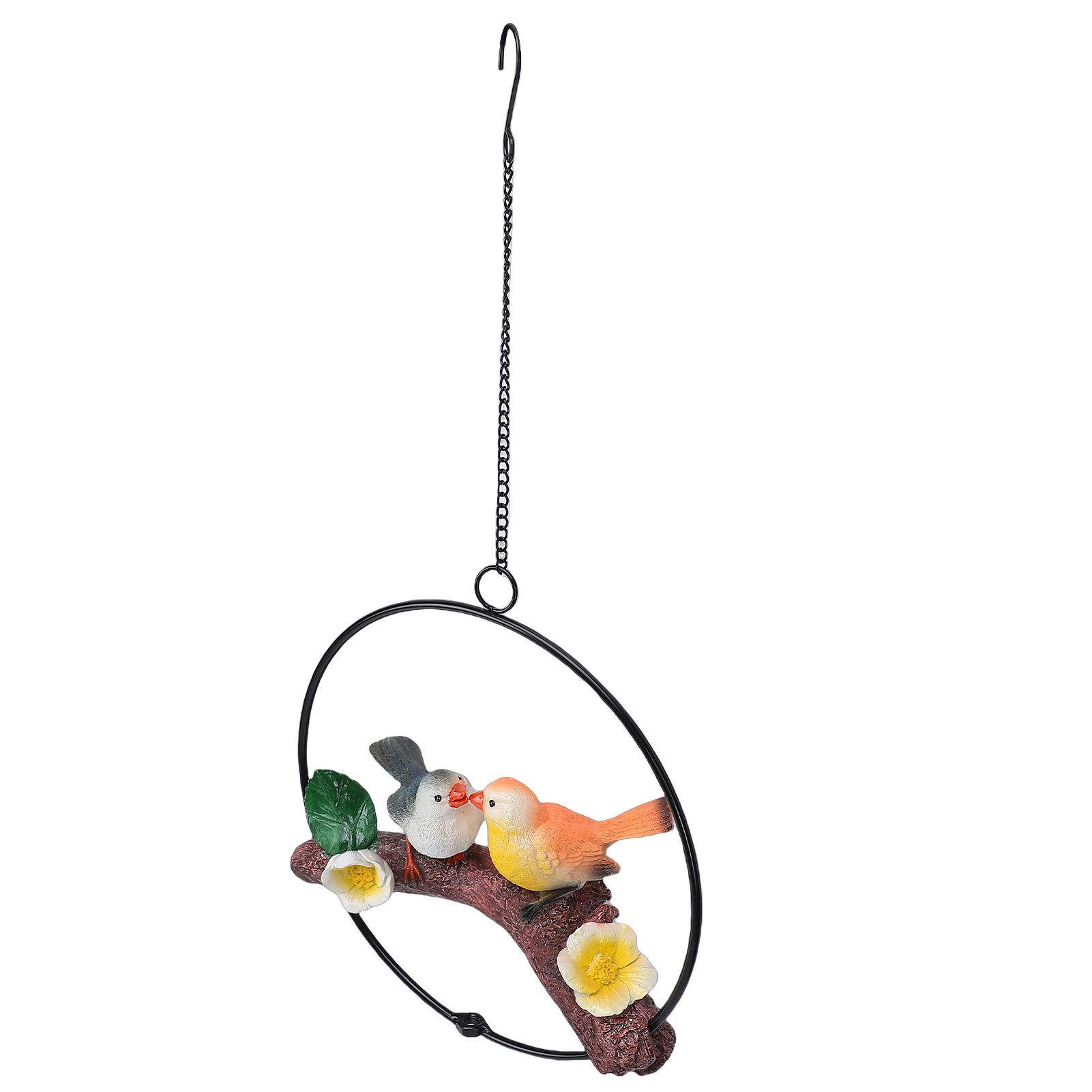 Hanging Birds Statue with Iron Ring Resin Hanging Birds Figurine Garden view 8