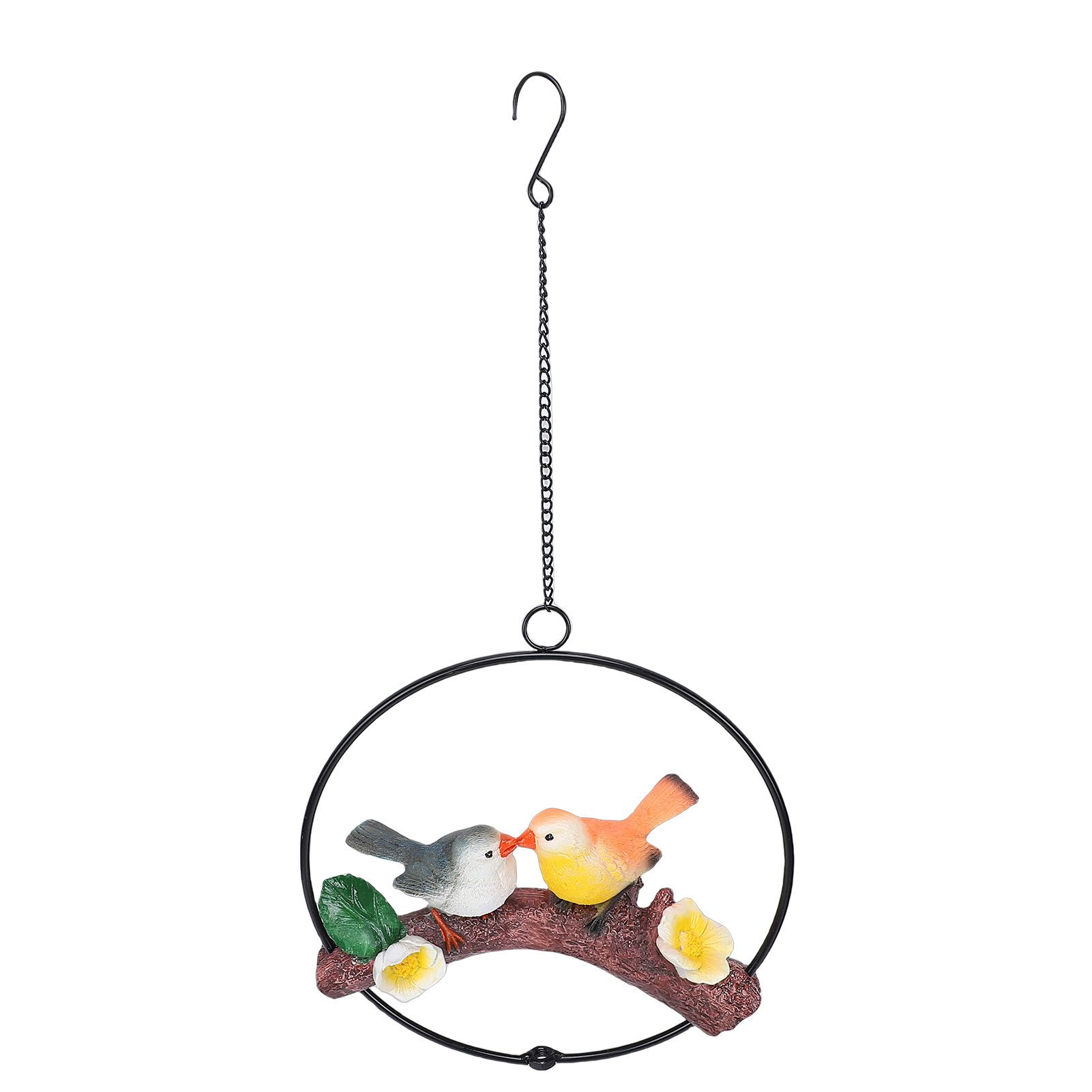 Hanging Birds Statue with Iron Ring Resin Hanging Birds Figurine Garden view 9