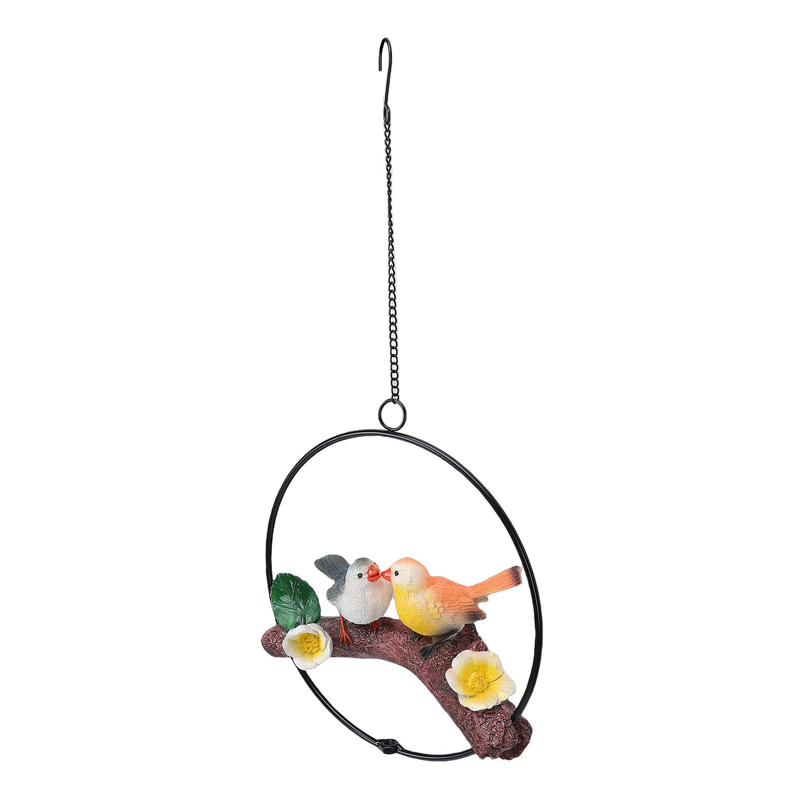 Hanging Birds Statue with Iron Ring Resin Hanging Birds Figurine Garden view 10