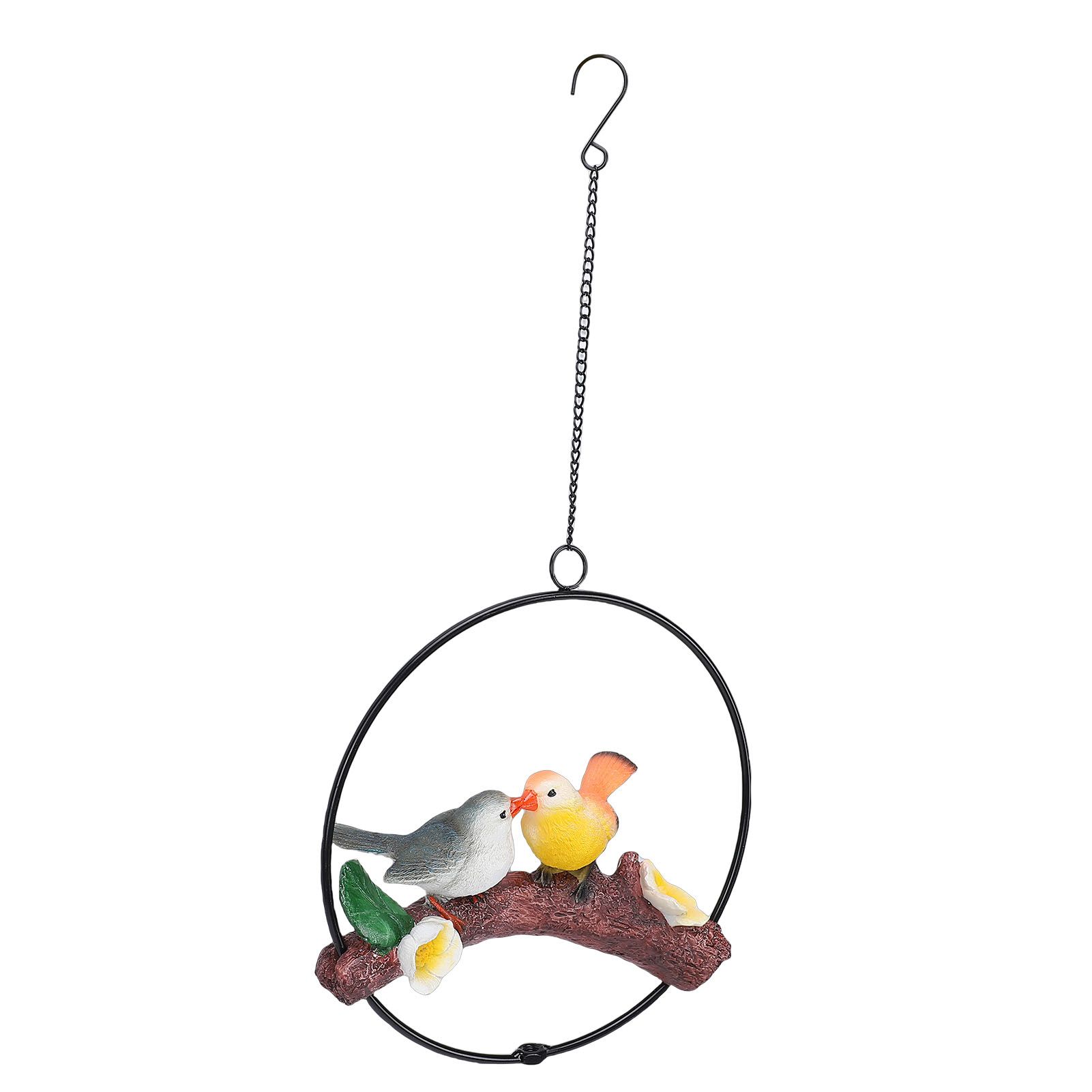 Hanging Birds Statue with Iron Ring Resin Hanging Birds Figurine Garden view 11