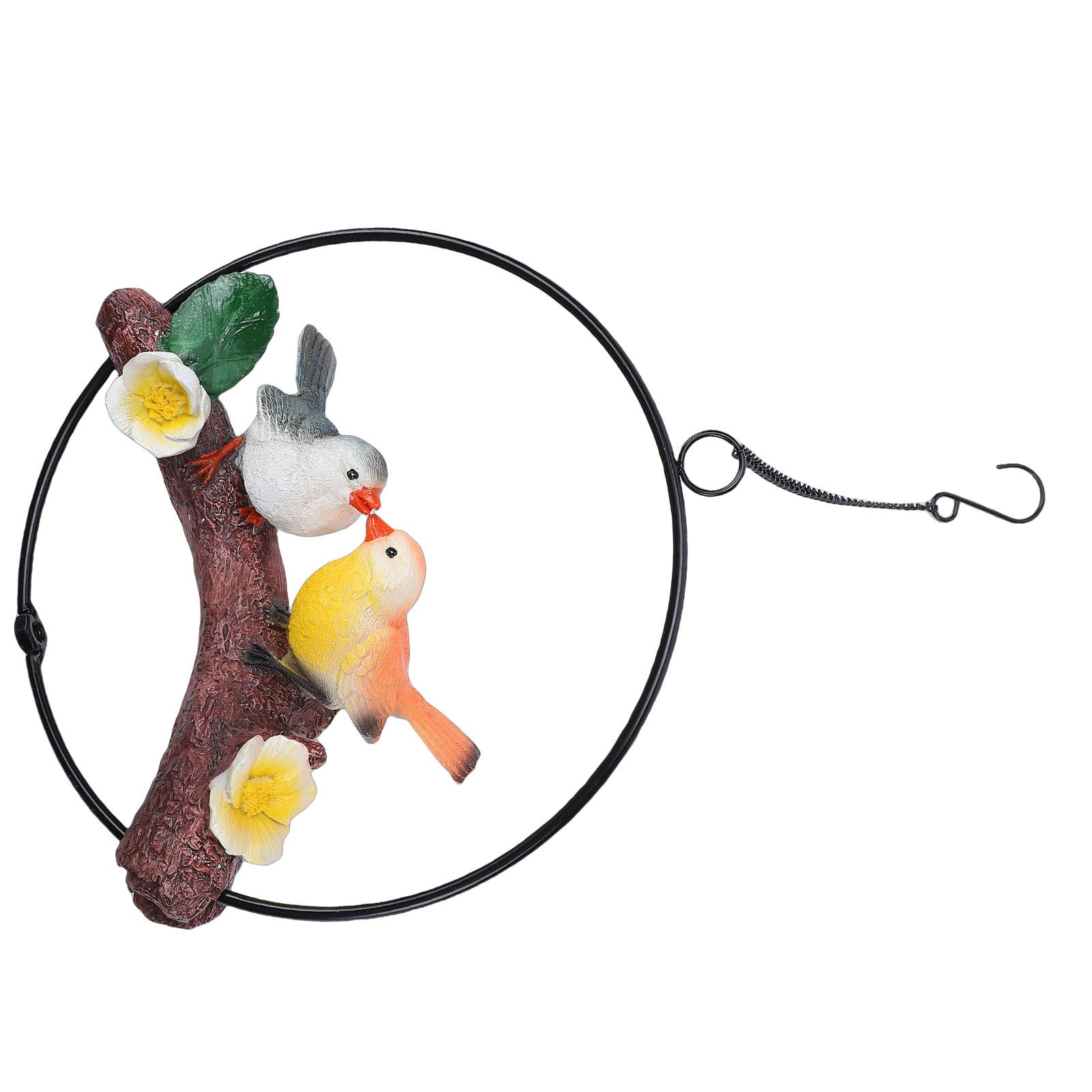 Hanging Birds Statue with Iron Ring Resin Hanging Birds Figurine Garden view 12