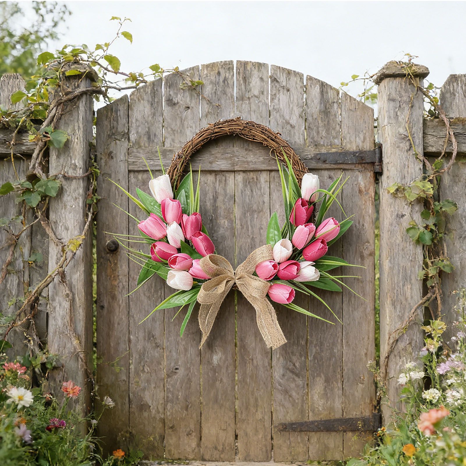 Flower Wreath Front Door Easter Wreath Fadeproof Artificial Spring Wreath for view 4