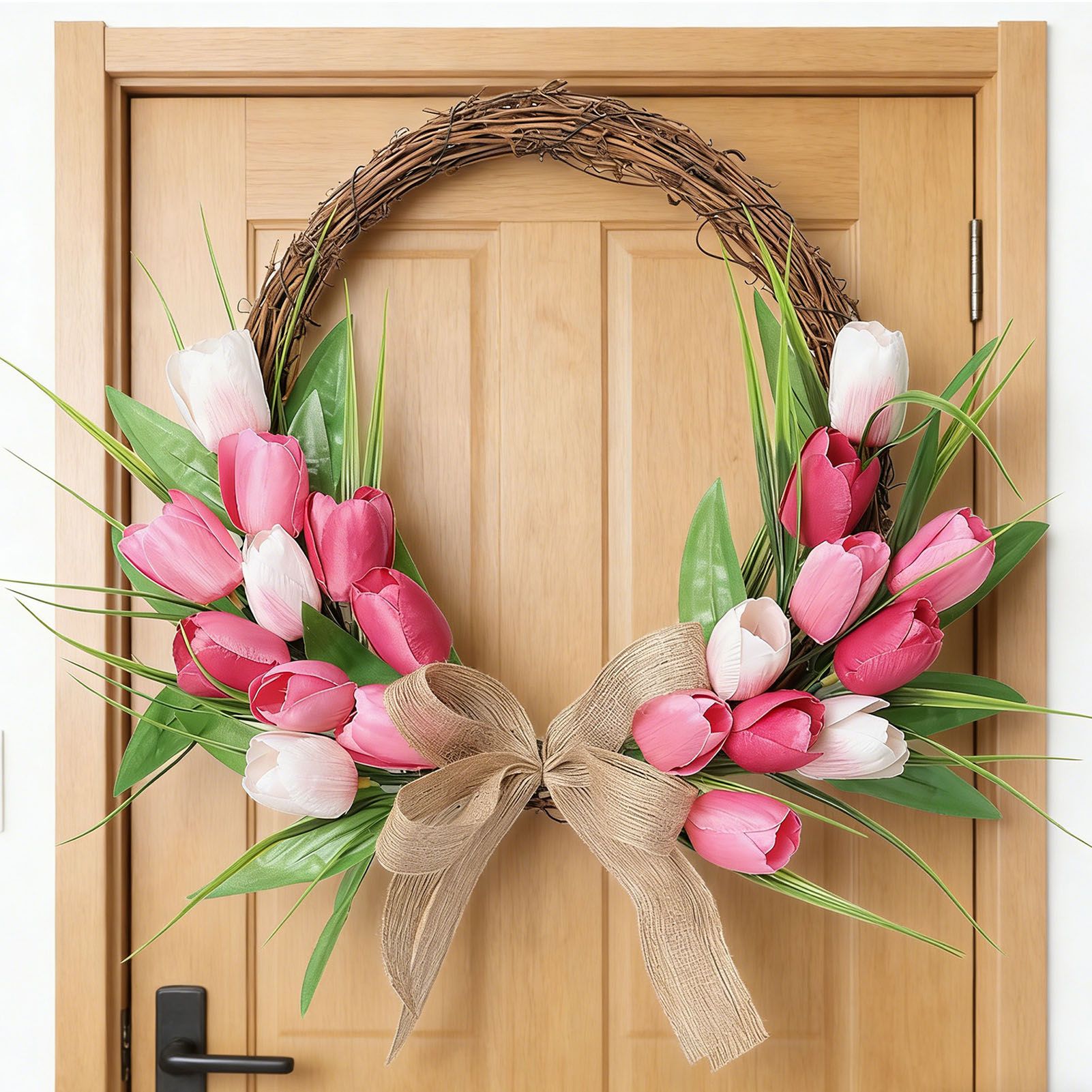 Flower Wreath Front Door Easter Wreath Fadeproof Artificial Spring Wreath for view 6