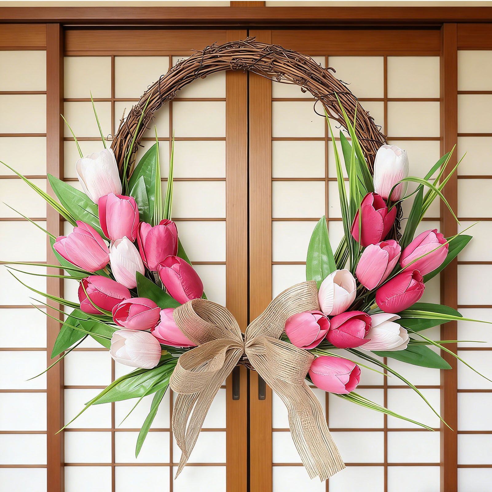 Flower Wreath Front Door Easter Wreath Fadeproof Artificial Spring Wreath for view 7