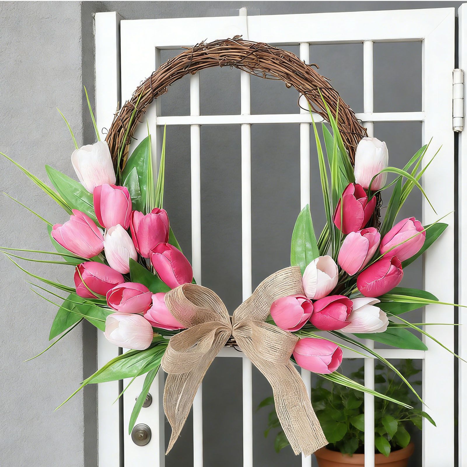 Flower Wreath Front Door Easter Wreath Fadeproof Artificial Spring Wreath for view 8