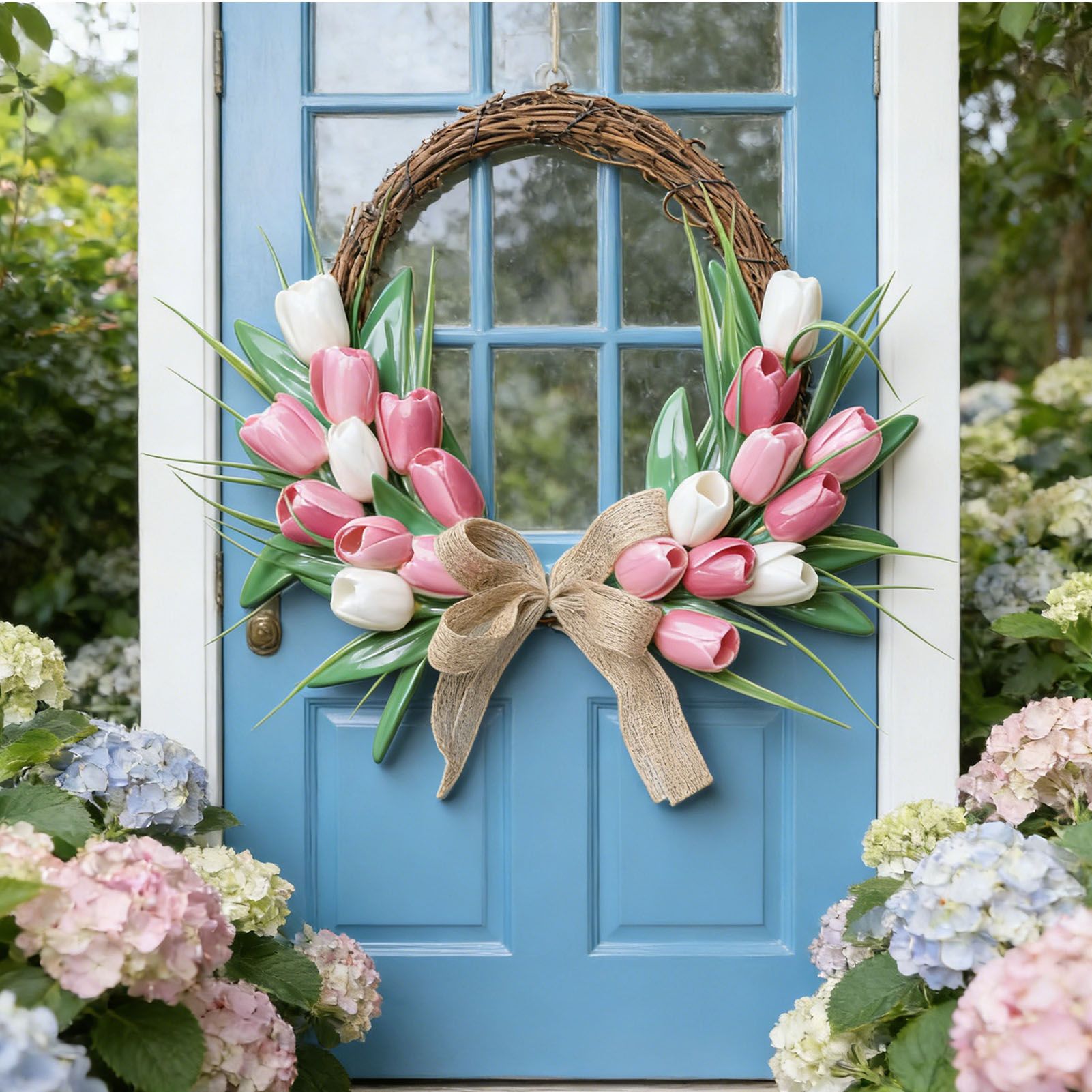Flower Wreath Front Door Easter Wreath Fadeproof Artificial Spring Wreath for view 9