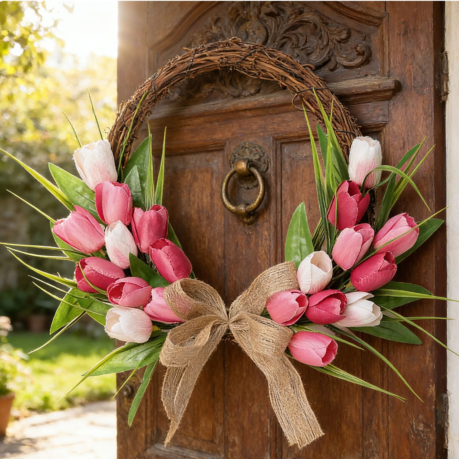 Flower Wreath Front Door Easter Wreath Fadeproof Artificial Spring Wreath for view 10