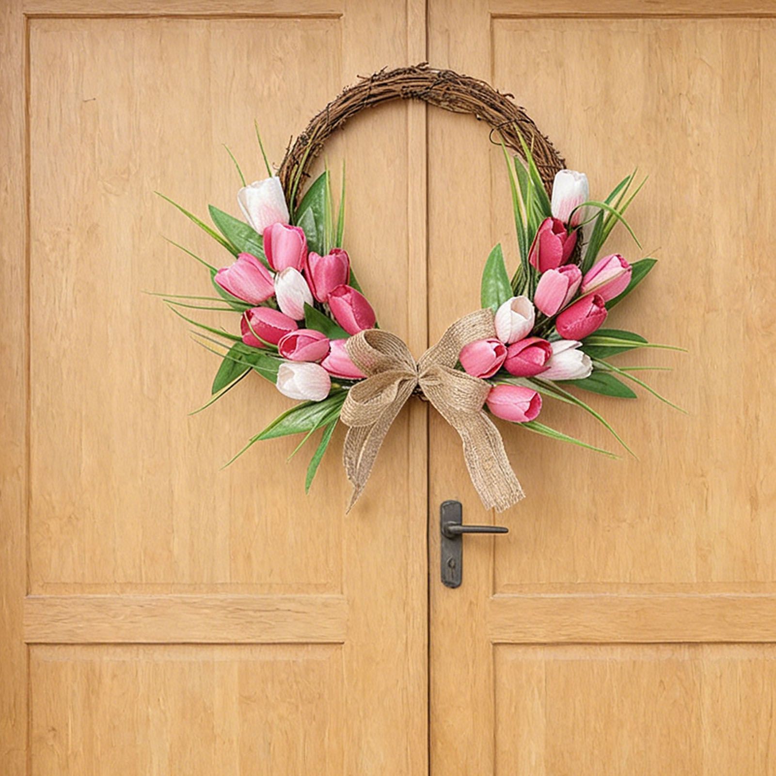 Flower Wreath Front Door Easter Wreath Fadeproof Artificial Spring Wreath for view 11