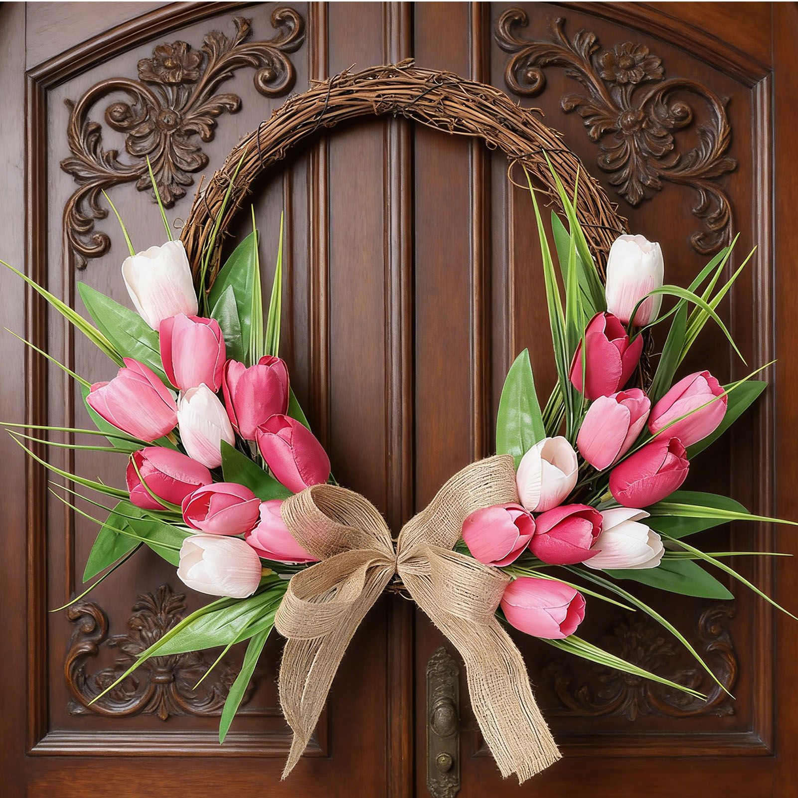 Flower Wreath Front Door Easter Wreath Fadeproof Artificial Spring Wreath for view 12