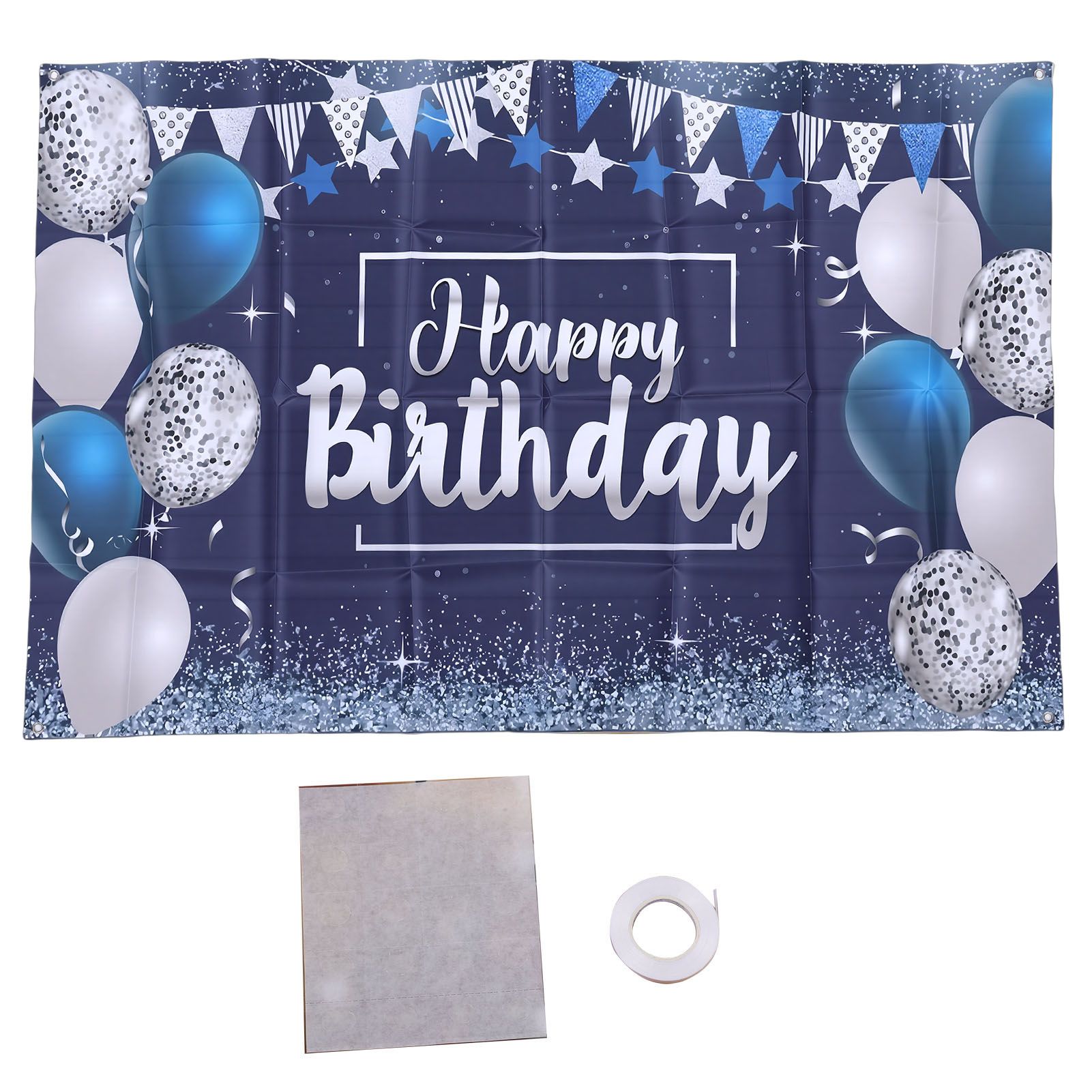 Birthday Party Backdrop Banner Glitter Balloon Gift Star Patterns Party view 3