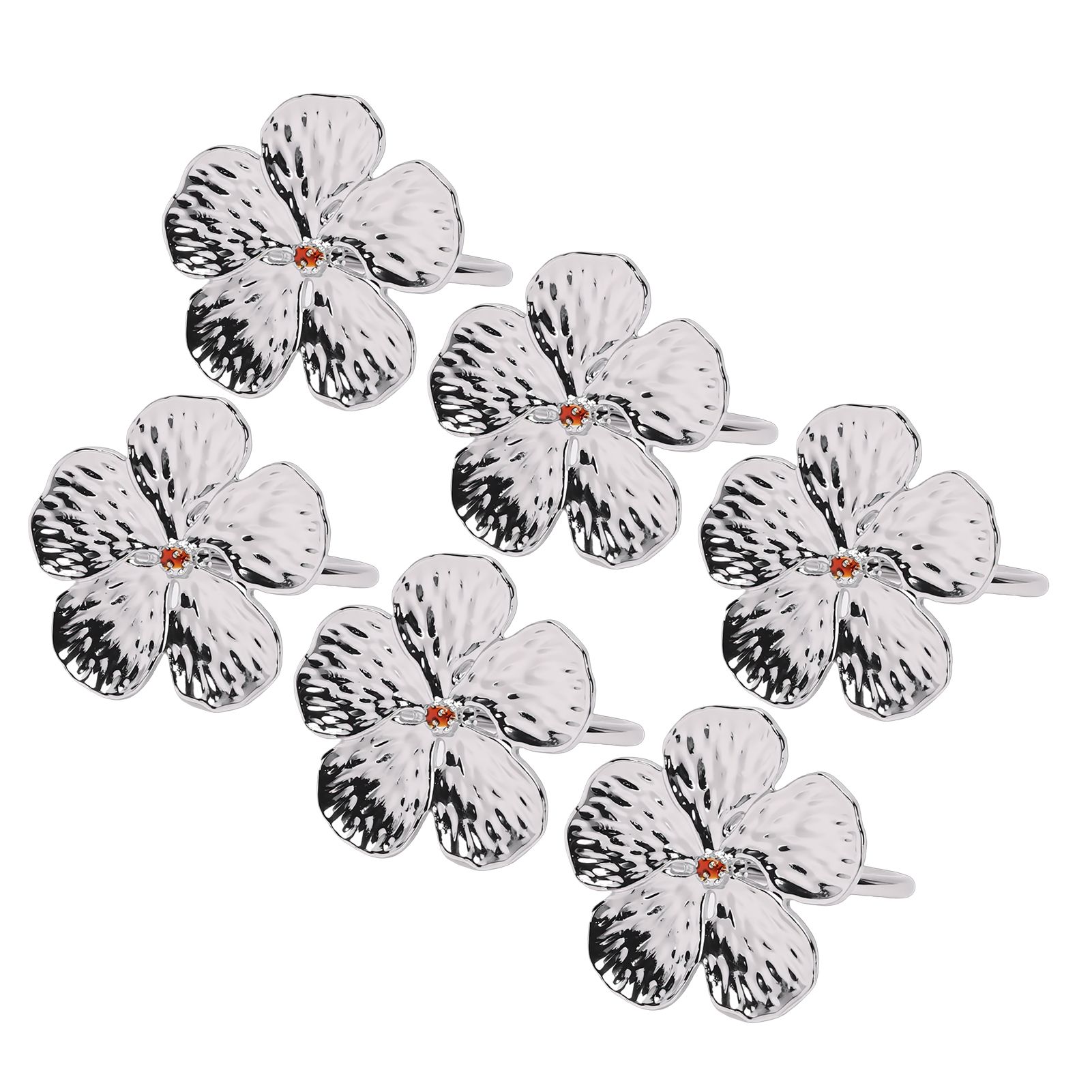 6 Pcs Floral Serviette Buckles Zinc Alloy Elegant Flower Napkin Holder Rings view 4