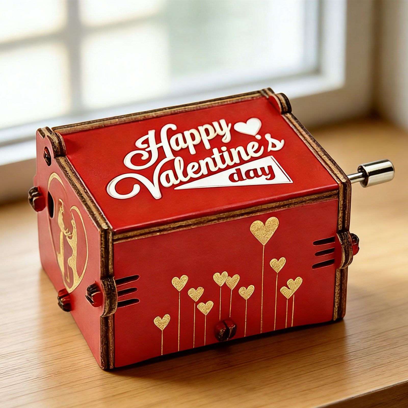 Music Box Hand Cranked Vintage Wood Engraved Musical Box for Holiday Present view 6