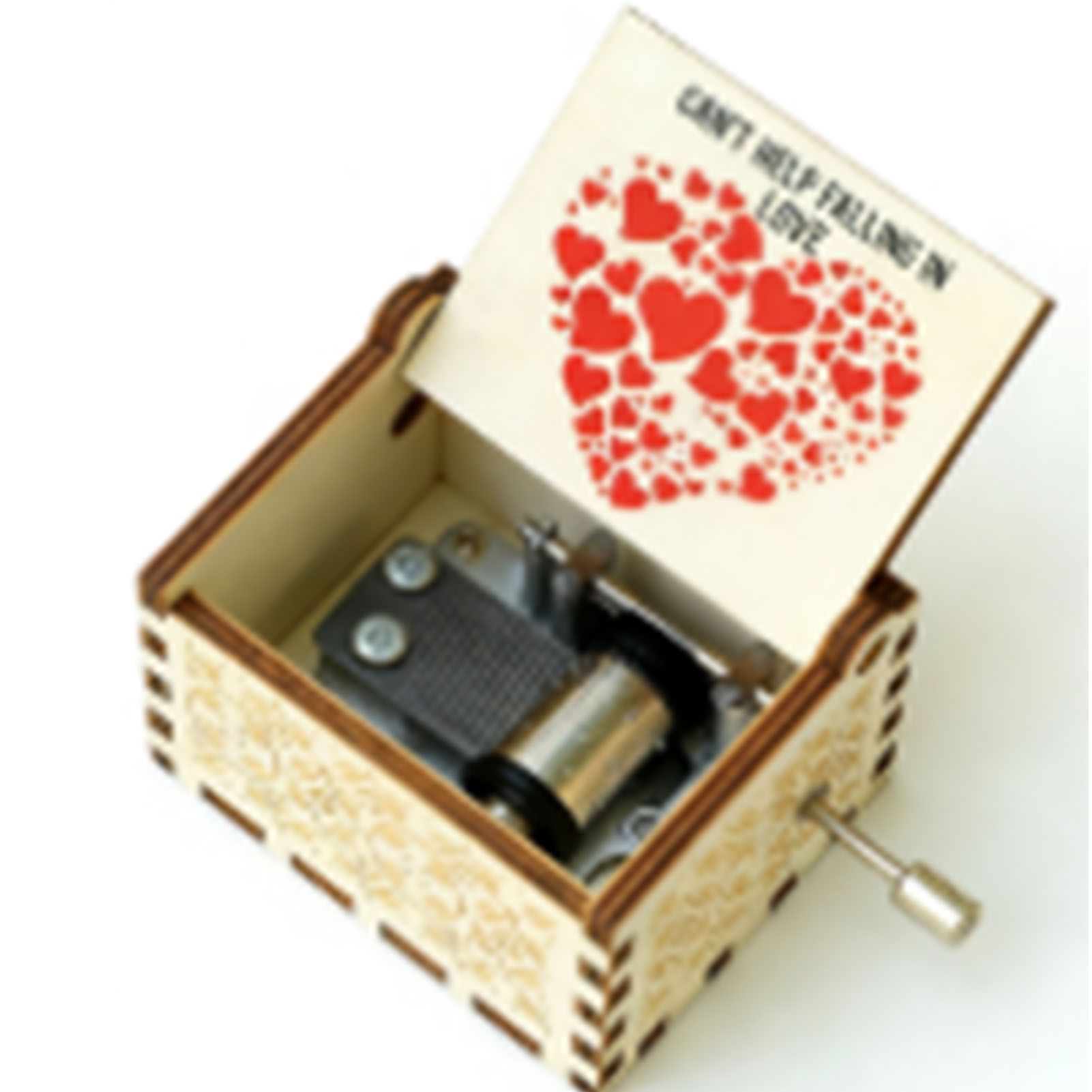 Wood Music Box Antique Engraved Hand Cranked Romantic Mini Musical Box for