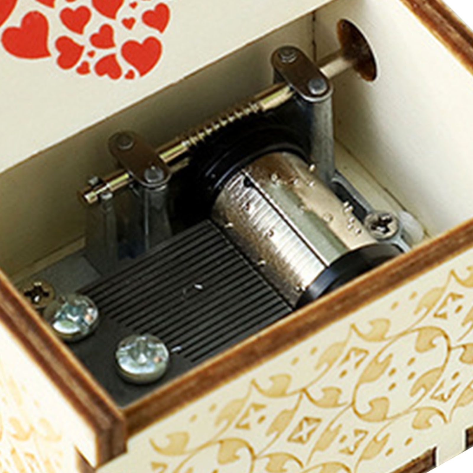 Wood Music Box Antique Engraved Hand Cranked Romantic Mini Musical Box for view 2