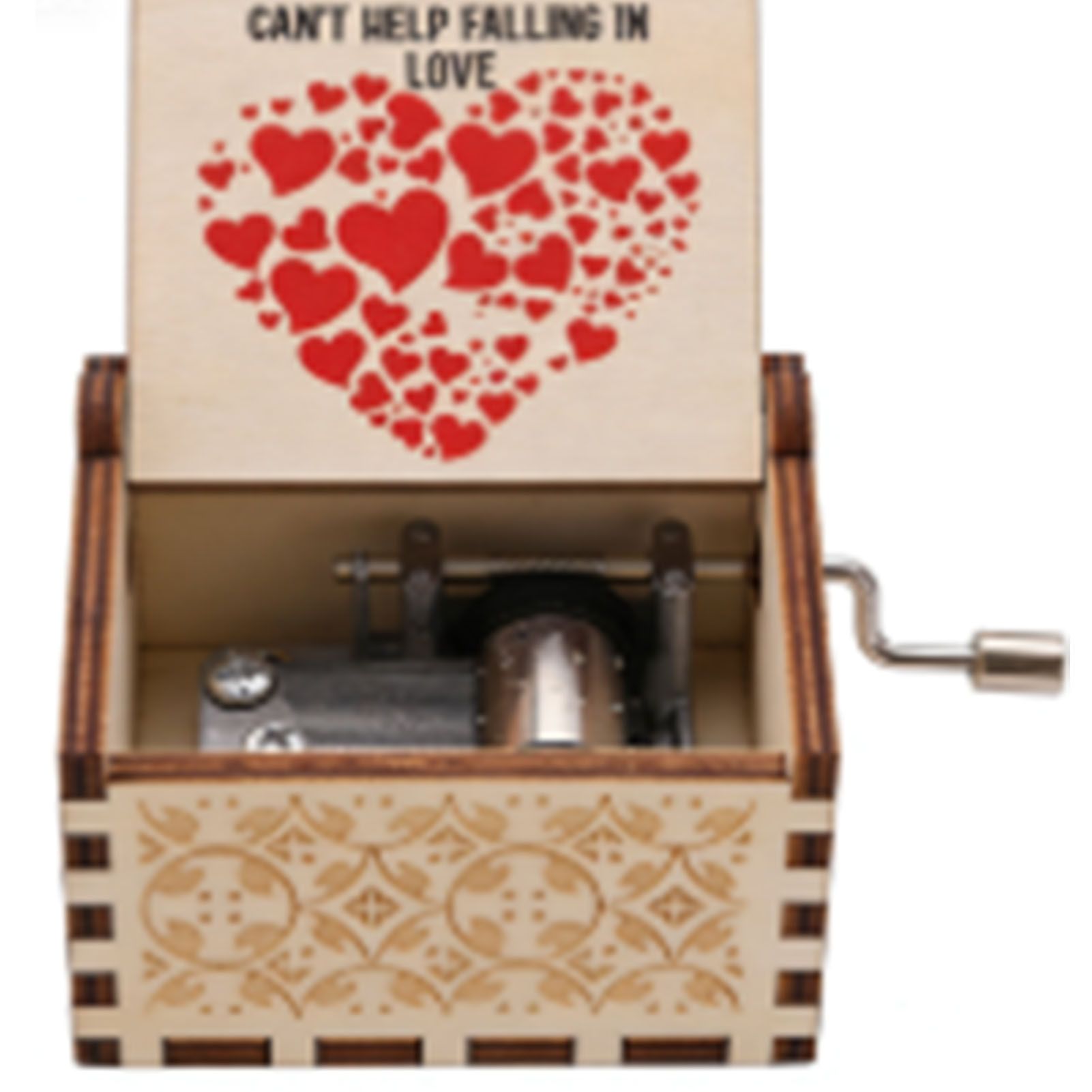 Wood Music Box Antique Engraved Hand Cranked Romantic Mini Musical Box for view 6