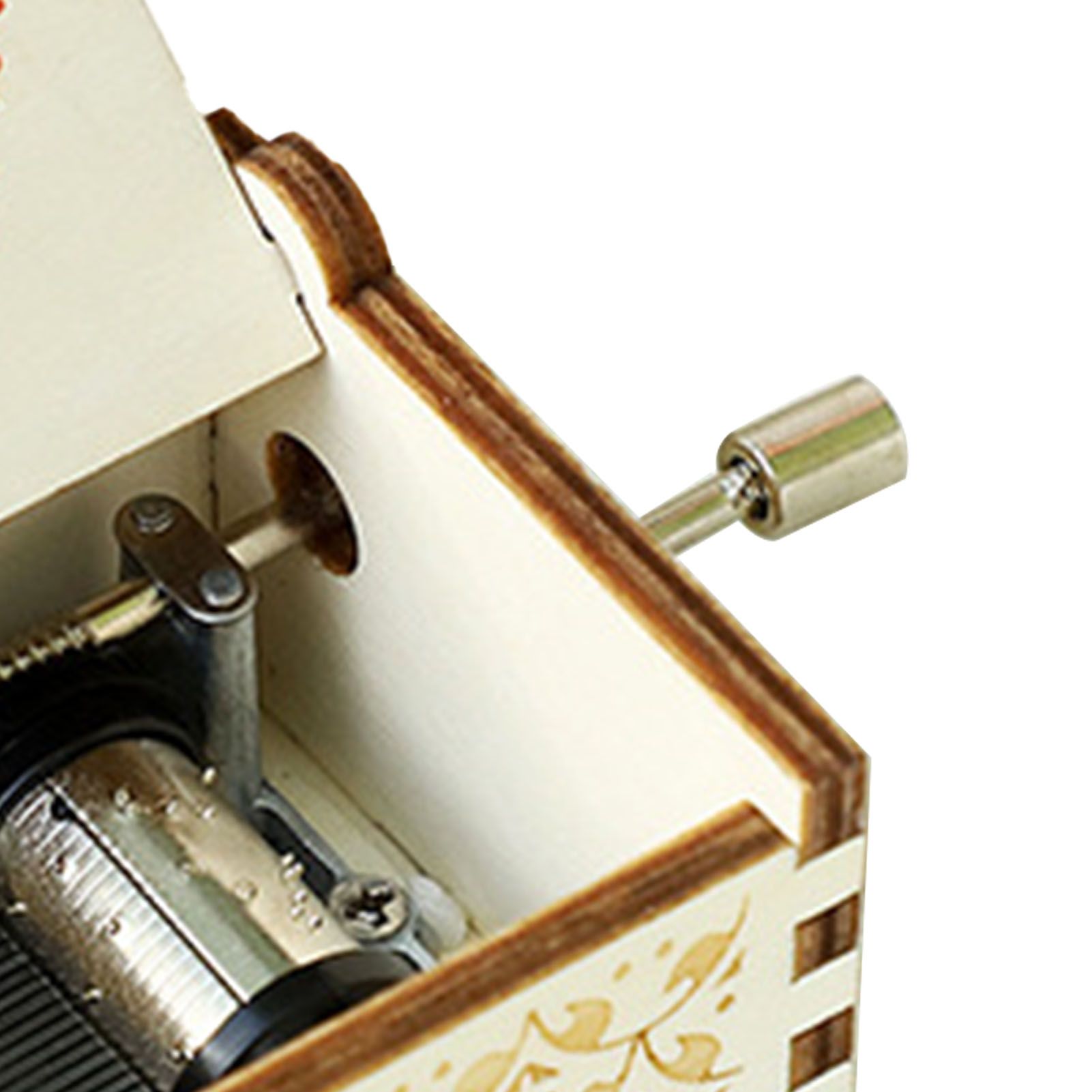 Wood Music Box Antique Engraved Hand Cranked Romantic Mini Musical Box for view 7